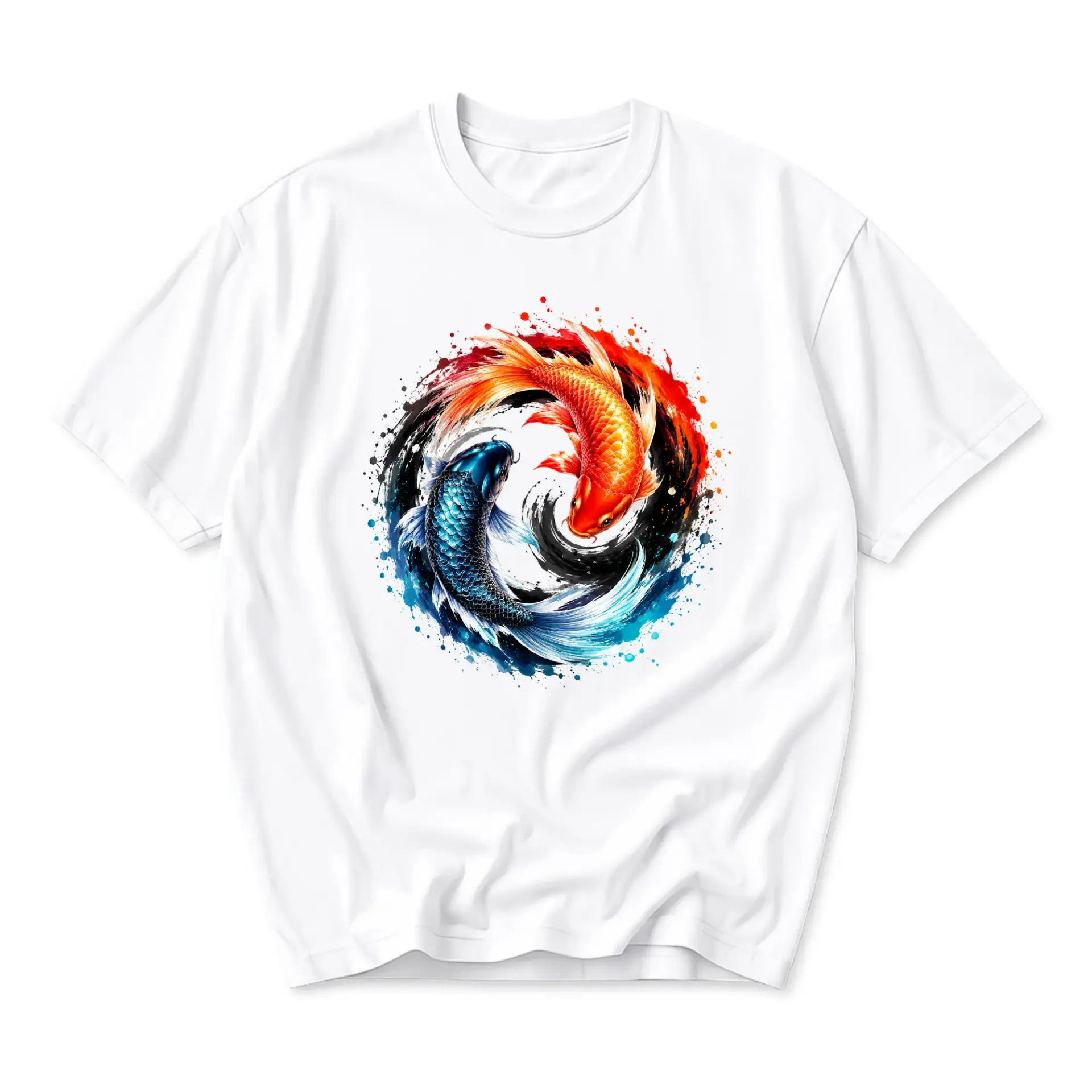 T-shirt Koi Fish Yin Yang Artistic Graphic Tee Unisex Casual Crew Neck Soft