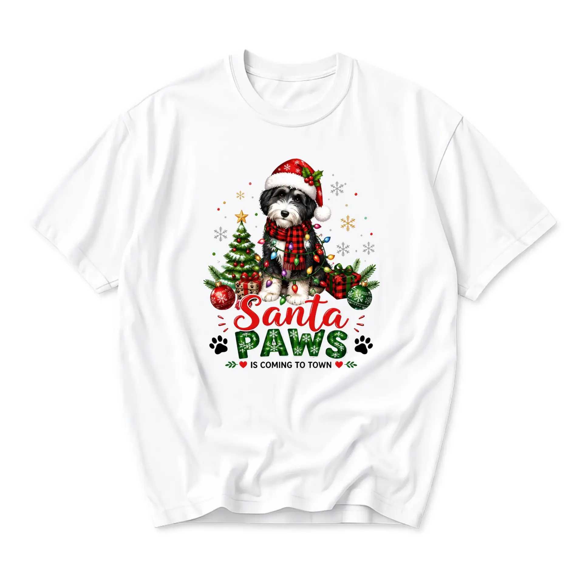 Graphic Tee Santa Paws Is Coming to Town Holiday Dog Print Unisex Crew Neck