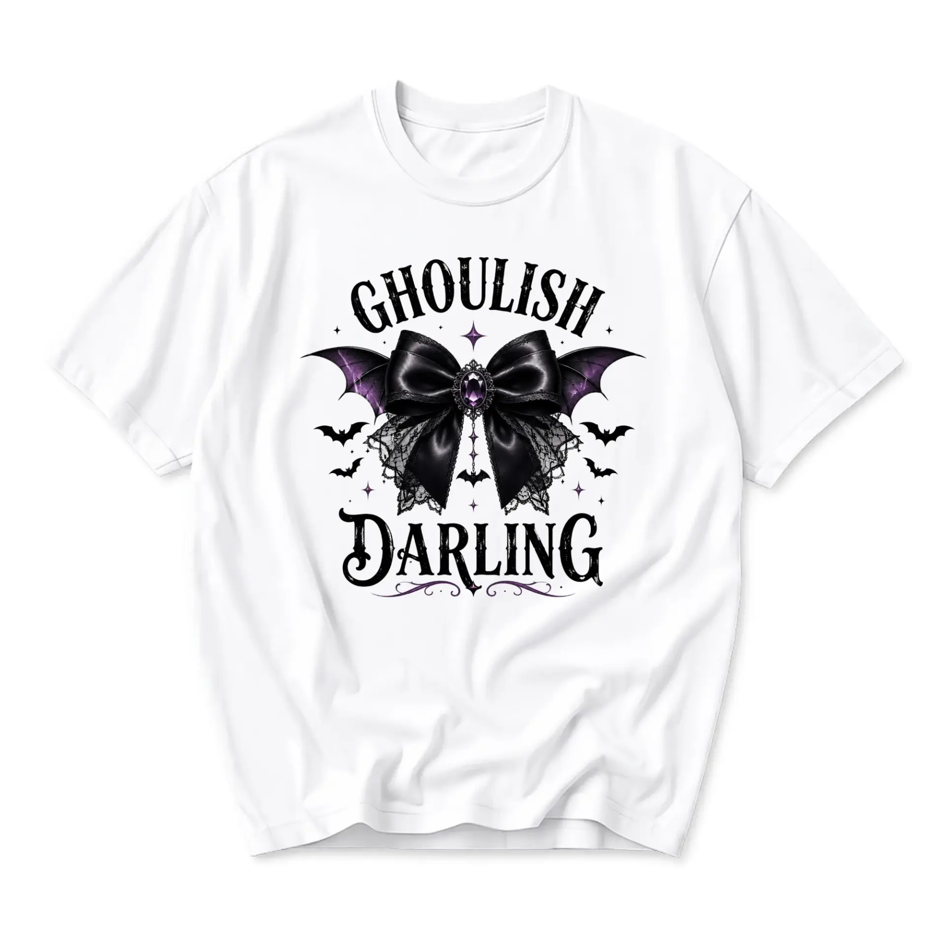Graphic Tee Ghoulish Darling Spooky Bat Bow Illustration Unisex Crew Neck Short Sleeve Casual Fashion Cotton Blend T-Shirt