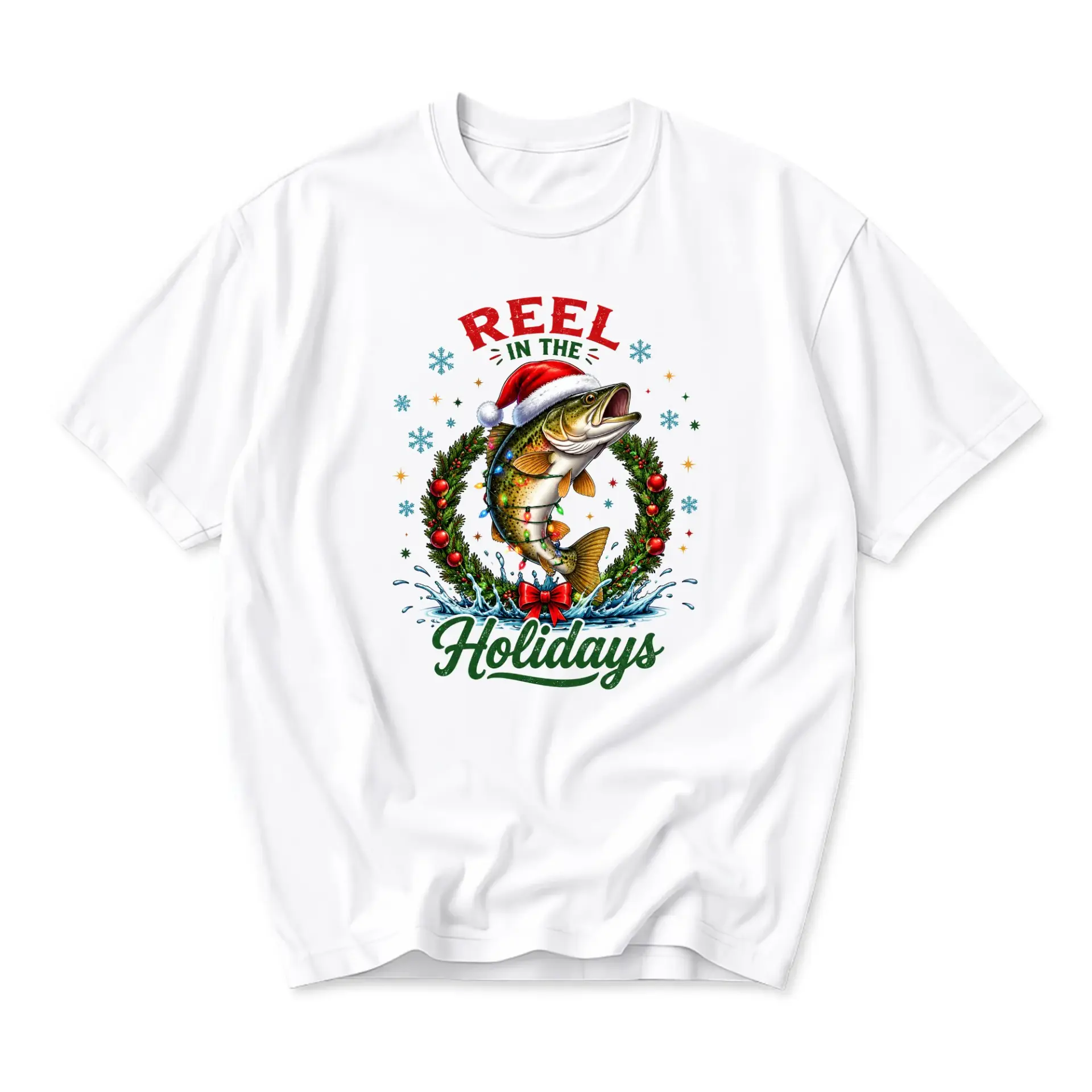 Graphic Tee Reel in the Holidays Fishing Christmas Design Unisex Short Sleeve Crew Neck Cotton Blend Apparel