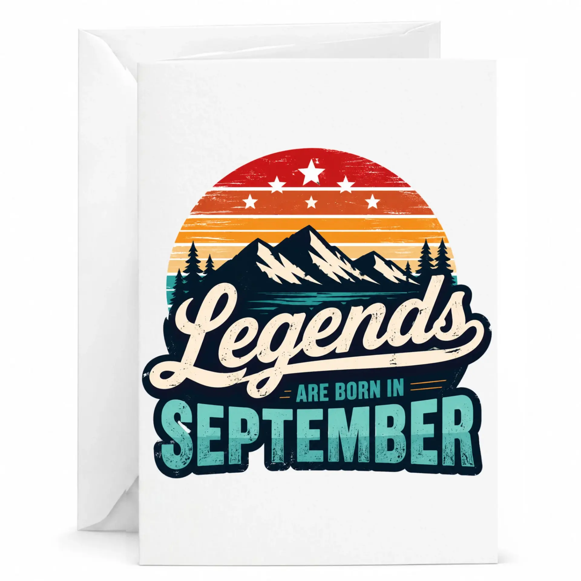 Birthday Card Legends Are Born in September Vintage Mountain Graphic Greeting Card for September Birthday Celebration