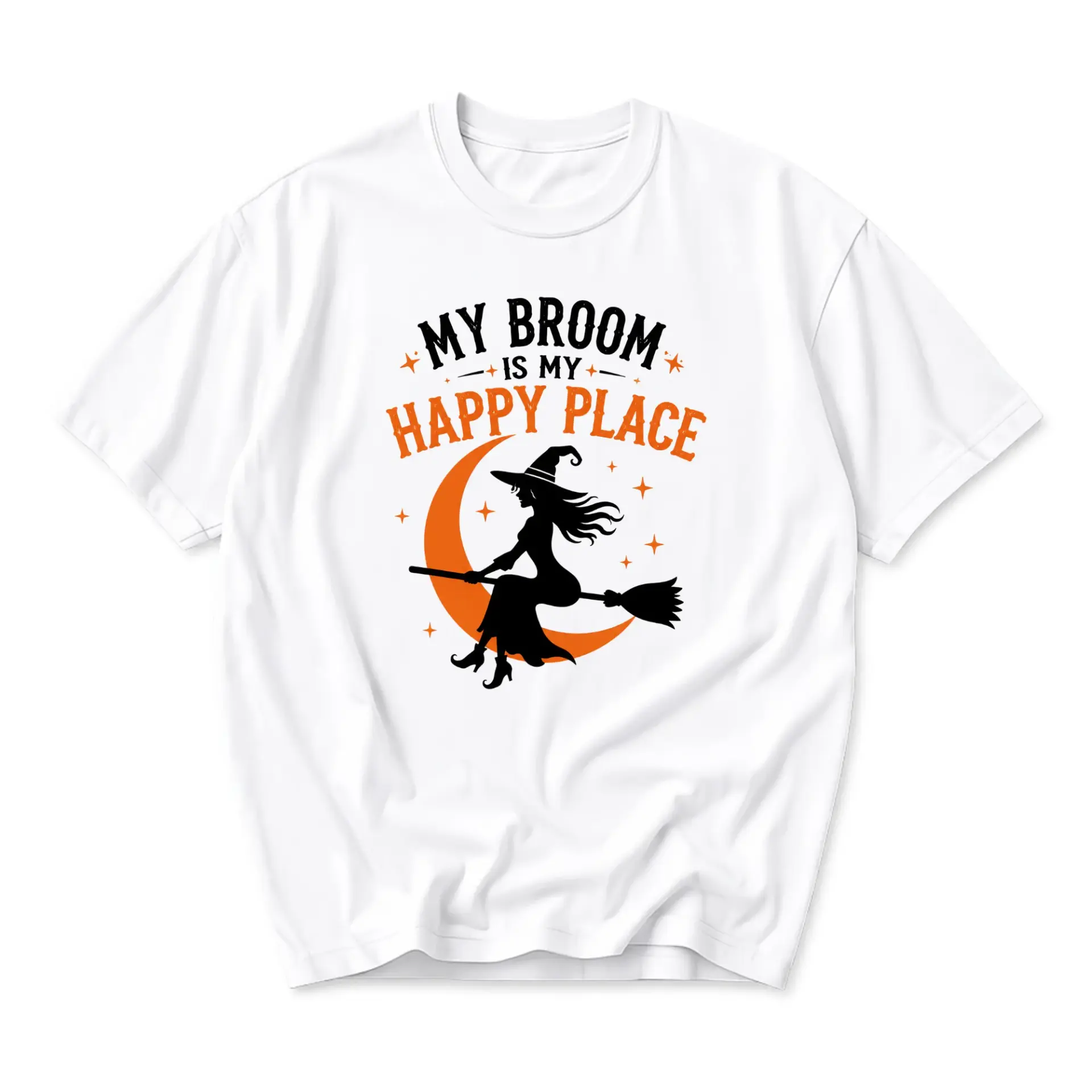 Graphic Tee My Broom Is My Happy Place Witch Art Unisex Crew Neck Casual Everyday Short Sleeve Cotton Blend T-Shirt