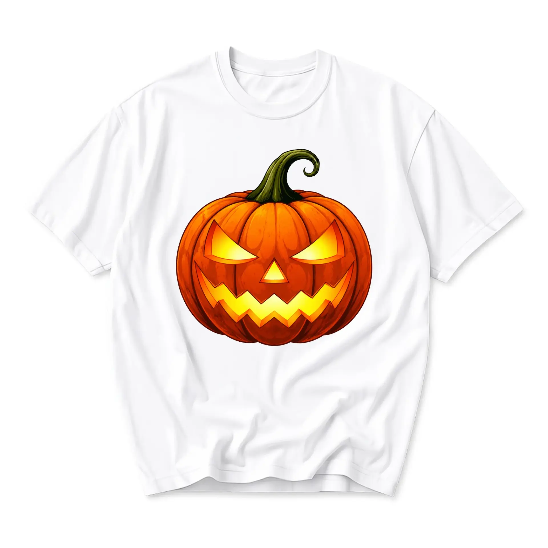 Graphic Tee Pumpkin Face Design Unisex Crew Neck T-Shirt Comfortable Cotton Blend Apparel for Casual Fall Wear