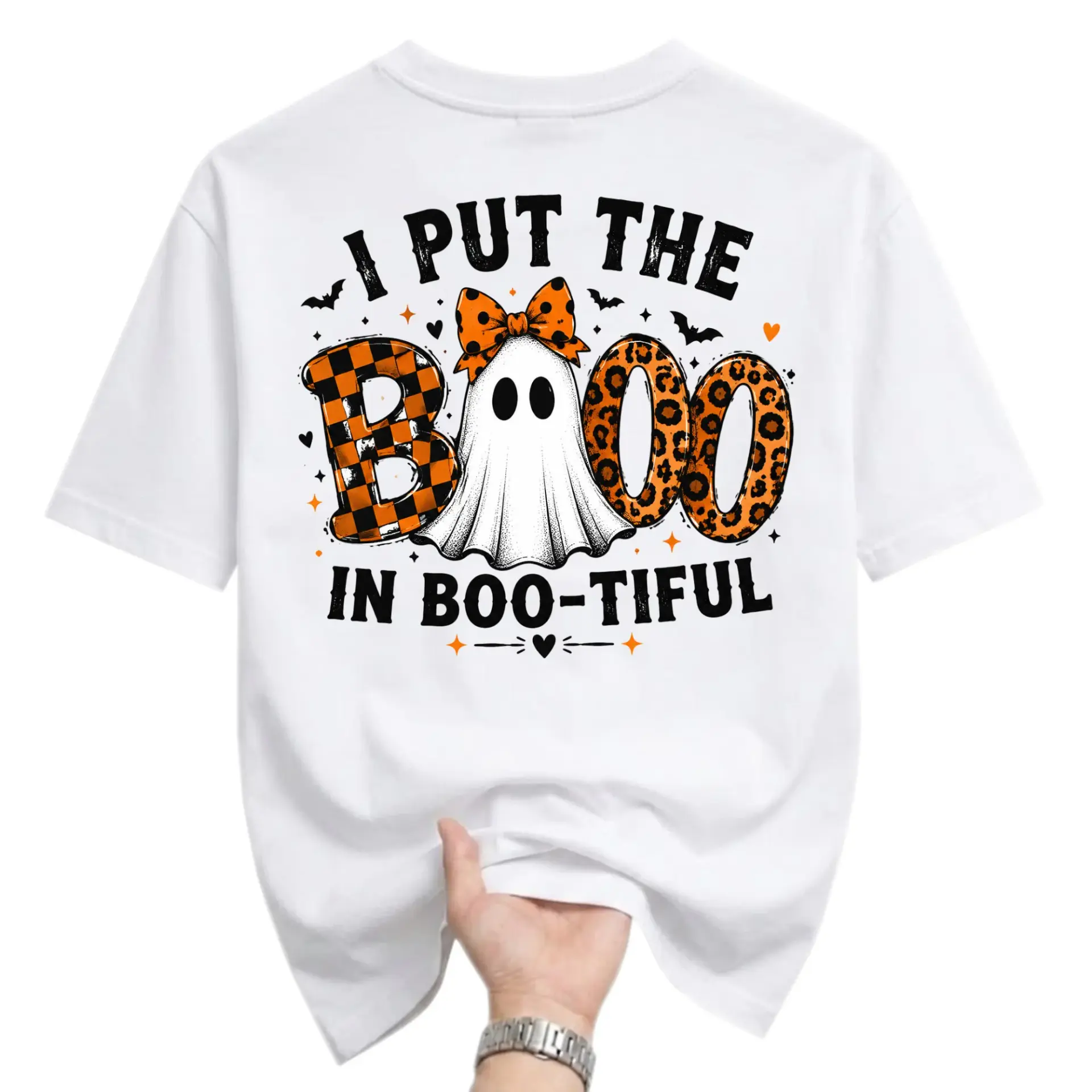 Funny Shirt I Put the Boo in Boo-Tiful Ghost Graphic Tee Unisex Crew Neck Casual Everyday Holiday Apparel White