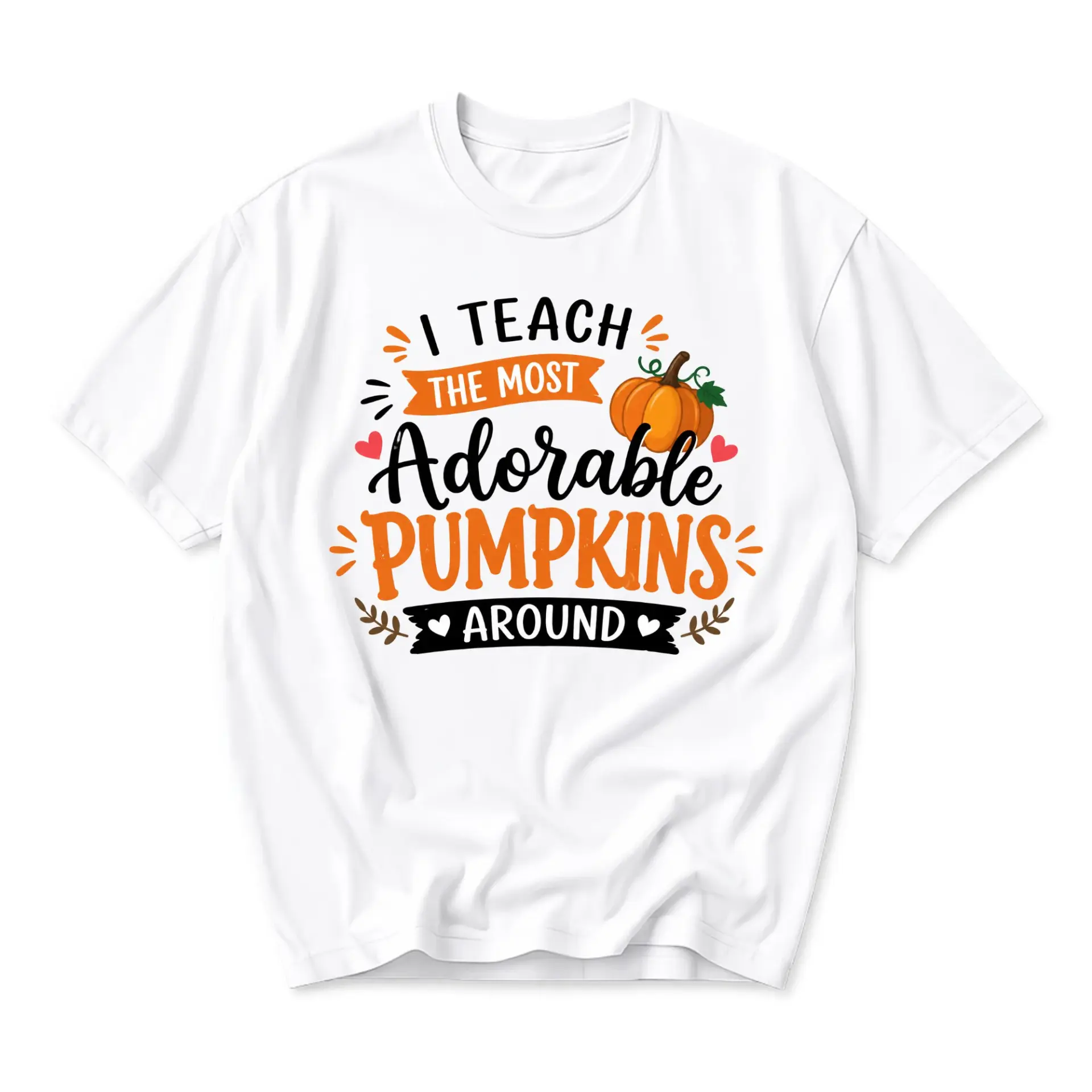 Funny Shirt I Teach the Most Adorable Pumpkins Around Autumn Fall Season Graphic Printed Unisex Crew Neck T-Shirt