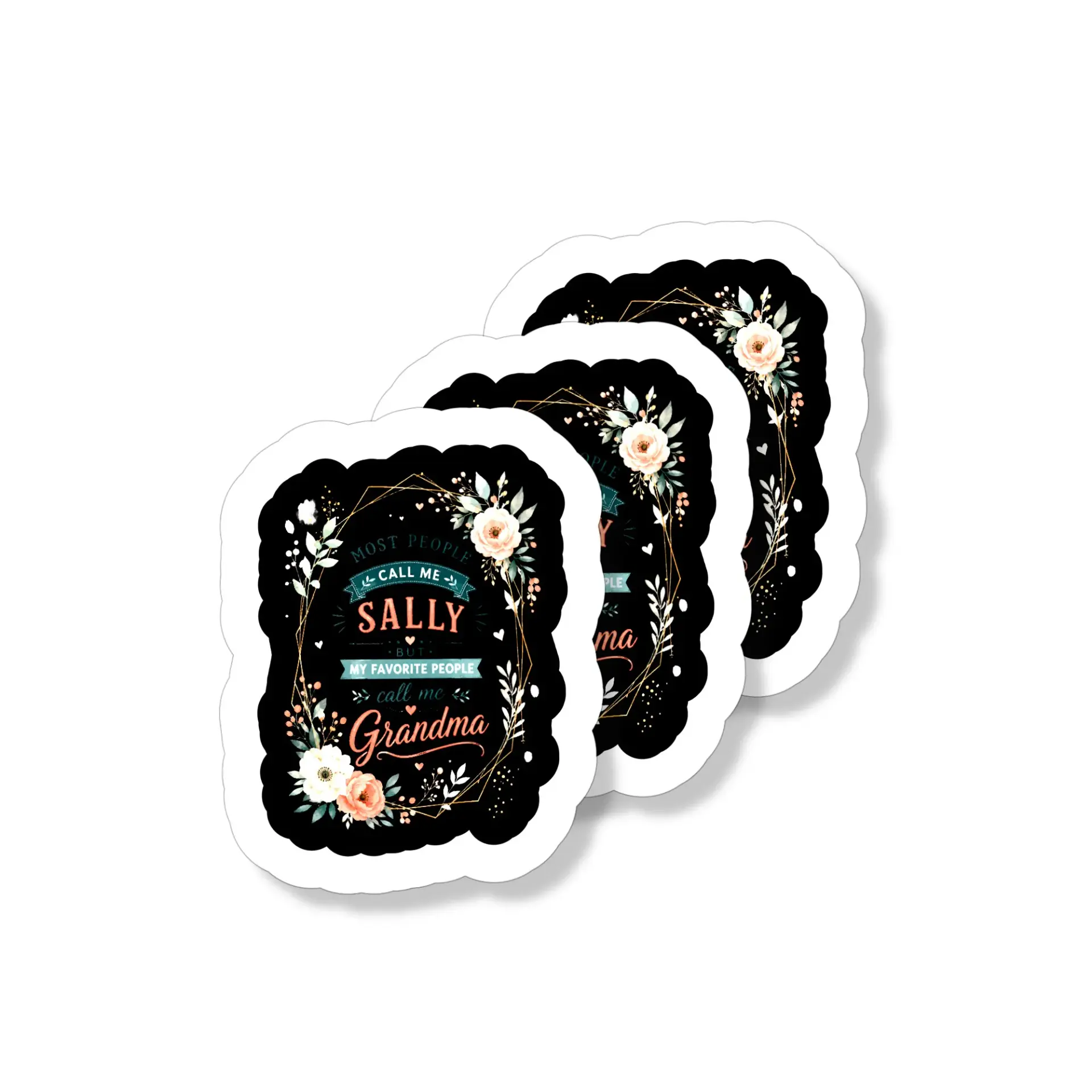 Vinyl Sticker Pack Most People Call Me Sally but My Favorite People Call Me Grandma Floral Decorative Decals 3 Pack