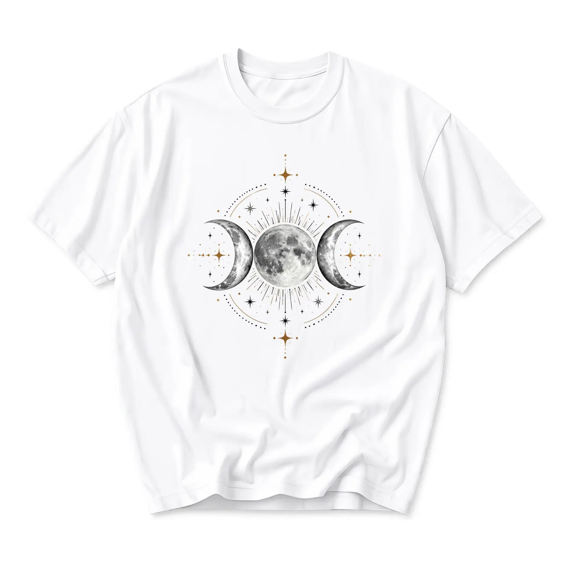 Graphic Tee Celestial Moon Phases Print Unisex Crew Neck Shirt for Casual Everyday Style and Artistic Expression