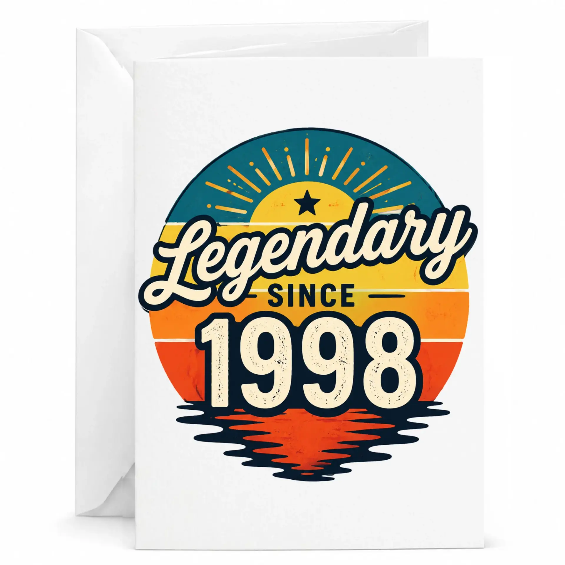 Birthday Card Legendary Since 1998 Vintage Sunset Retro Style Greeting Card with Envelope for Milestone Celebrations