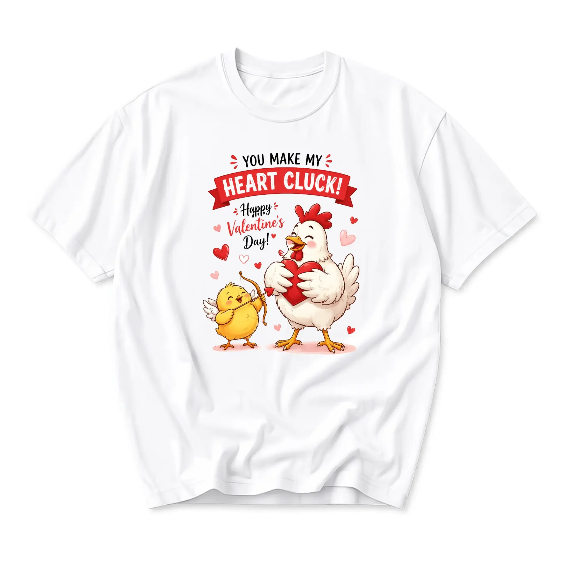 Funny Shirt You Make My Heart Cluck Valentines Day Graphic Tee Unisex Casual Crew Neck Apparel for Holiday Fun