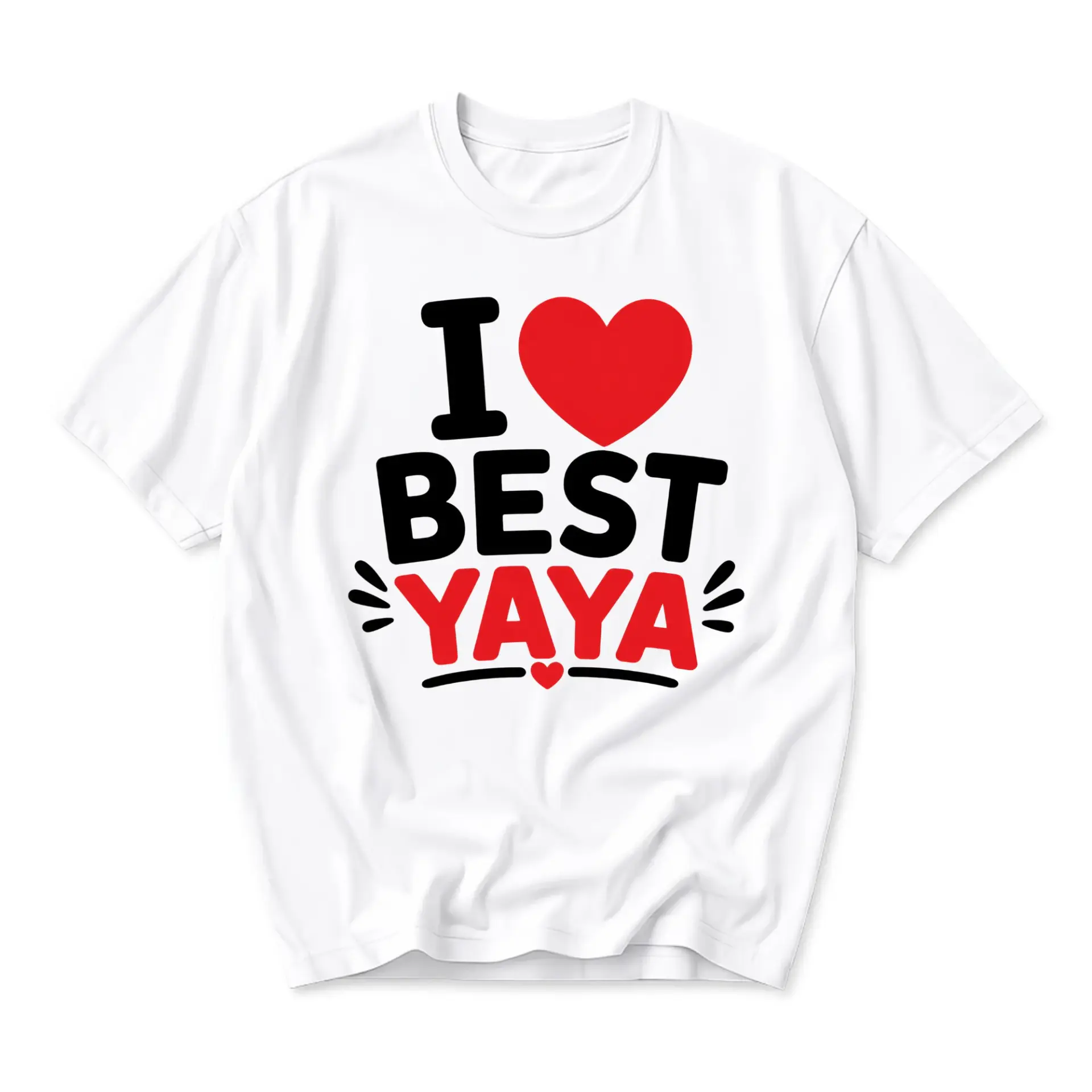 Funny Shirt I Love Best Yaya Graphic Tee Casual Unisex Crew Neck Top for Grandmothers and Family Members White