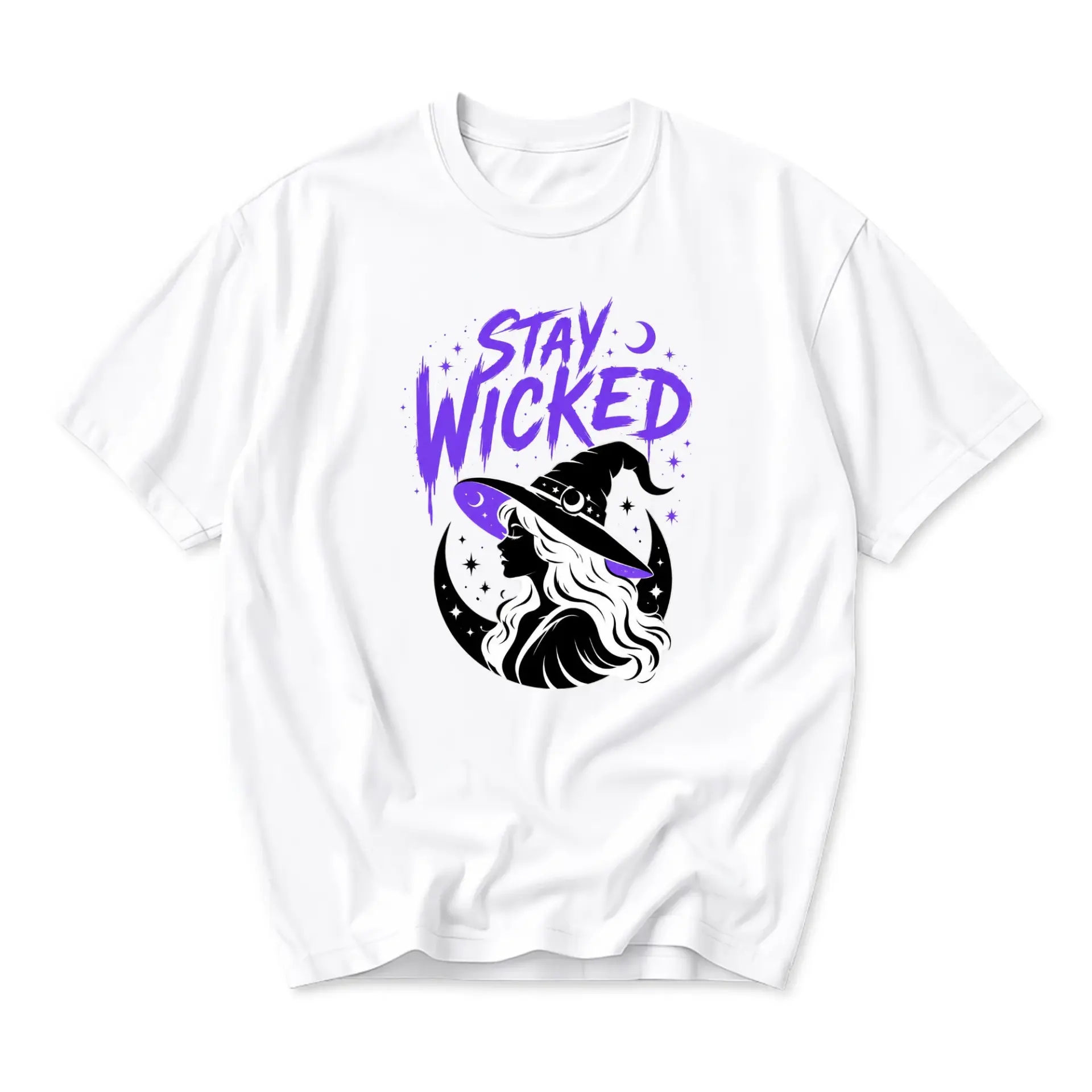 Graphic Tee Stay Wicked Witch Illustration Unisex Crew Neck Short Sleeve Shirt for Casual Wear and Stylish Self Expression