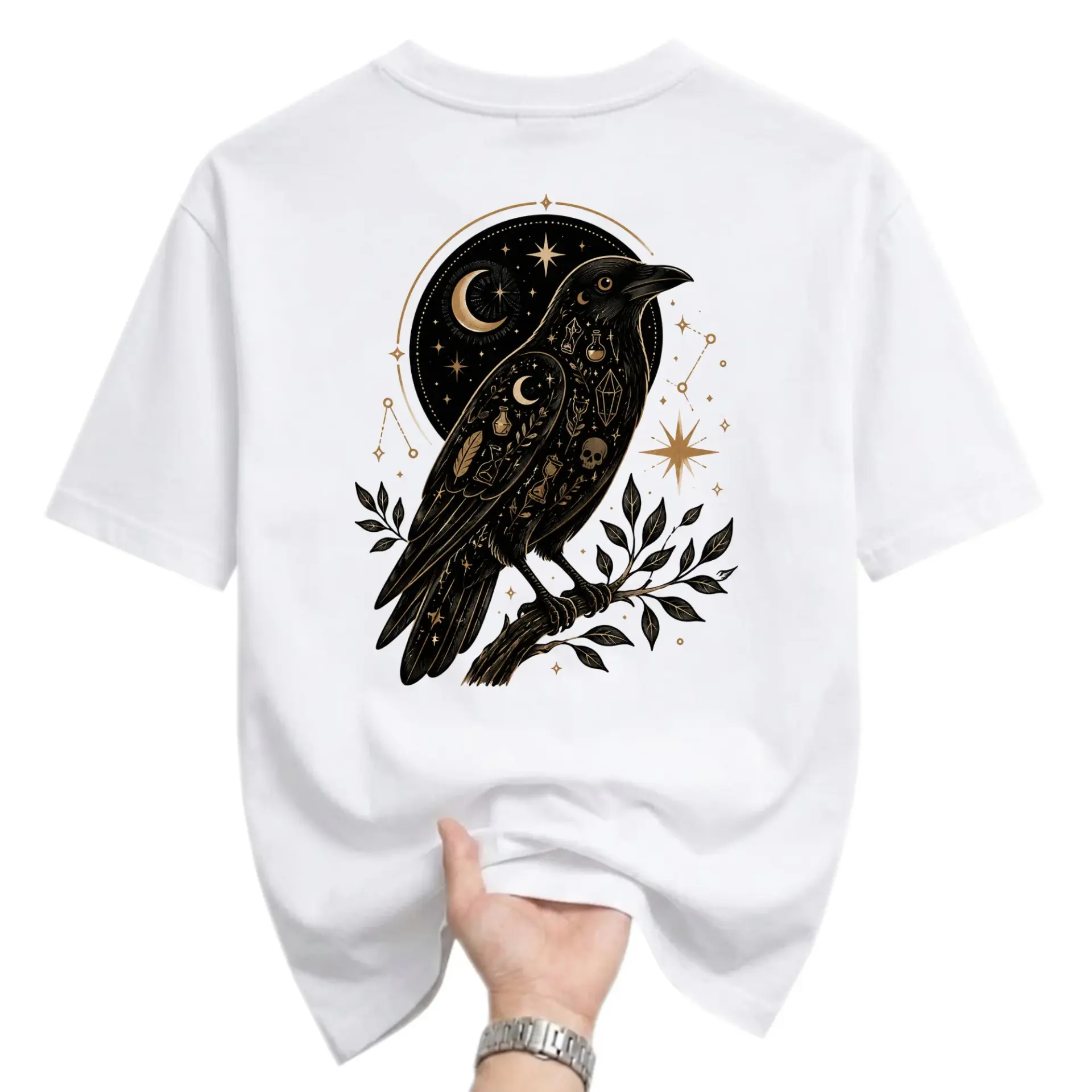 Graphic Tee Unisex Raven Celestial Art Print Crew Neck Casual Everyday Short Sleeve Cotton Blend T-Shirt Top Shirt