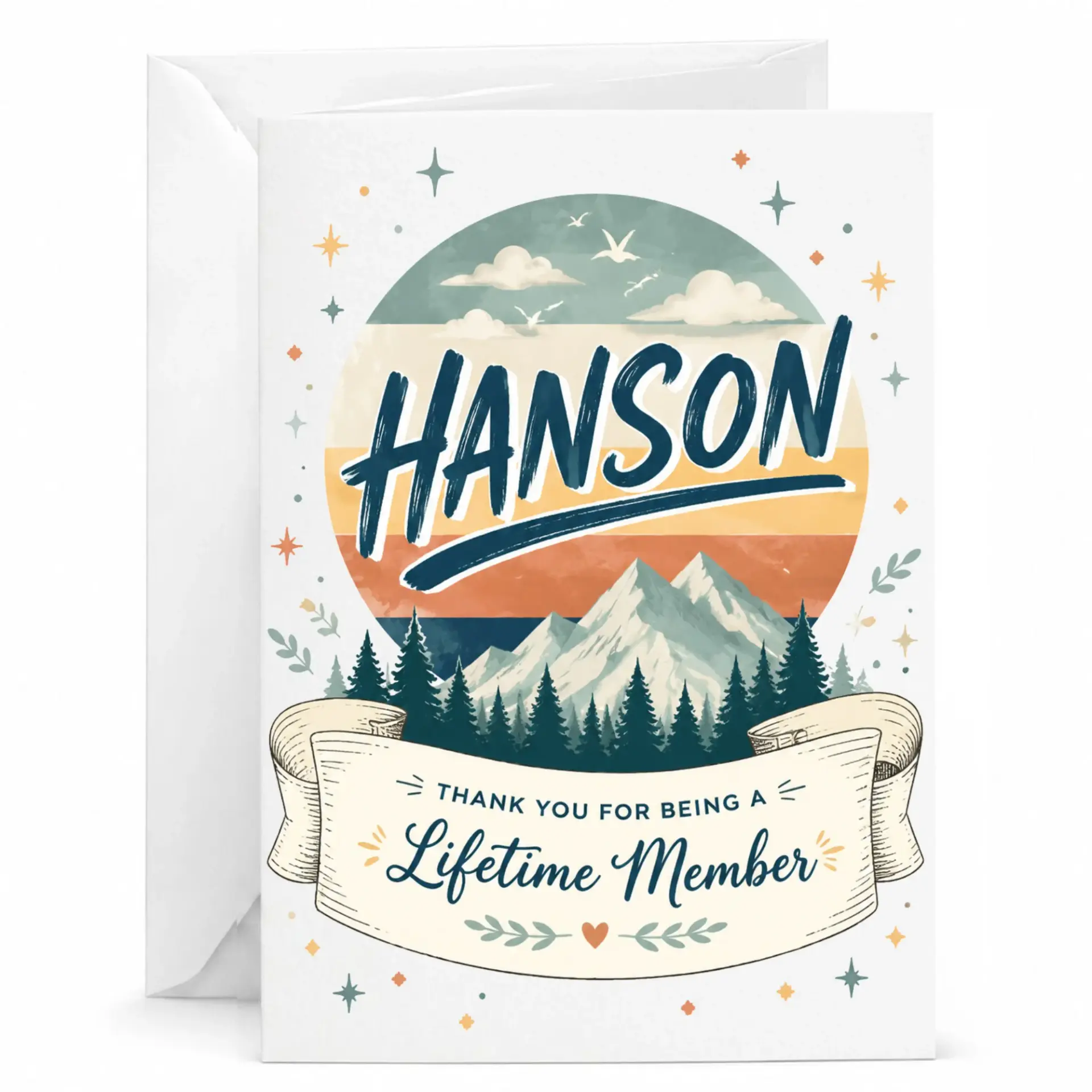 Thank You Card Lifetime Membership Appreciation Greeting Card for Hanson Personalized Outdoor Nature Themed Note
