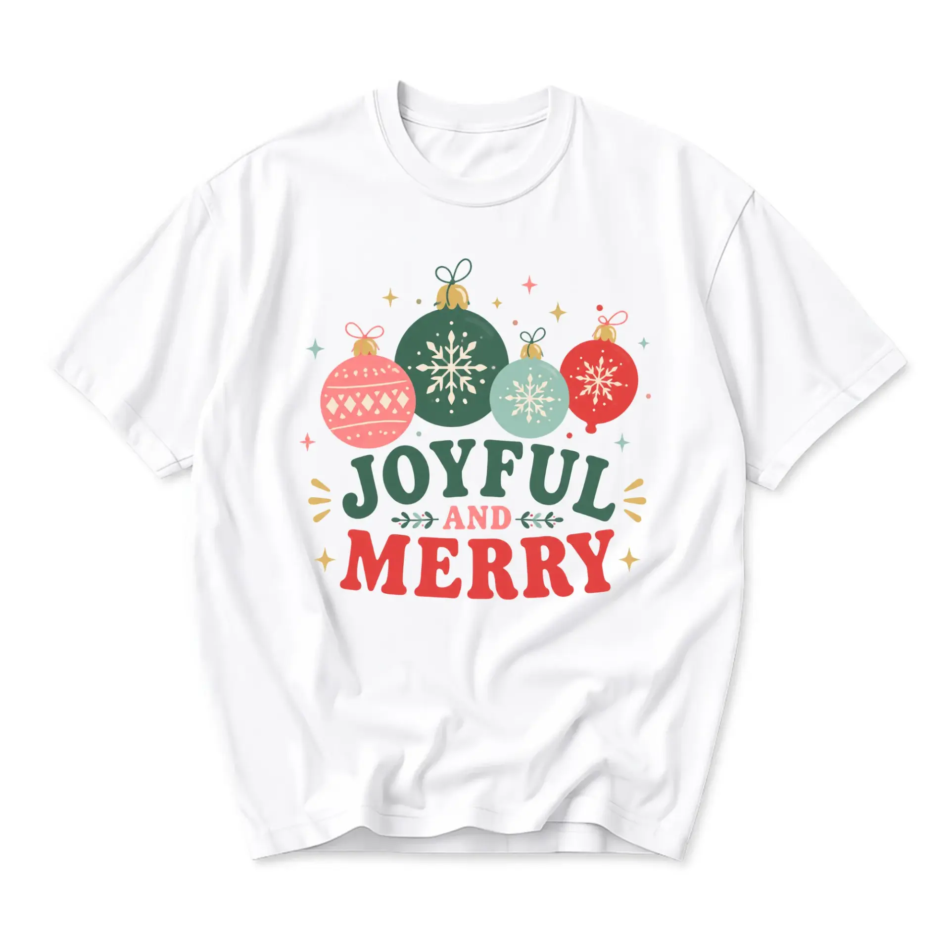 T-shirt Joyful and Merry Christmas Graphic Tee Seasonal Holiday Apparel for Men and Women White Casual Crew Neck Top