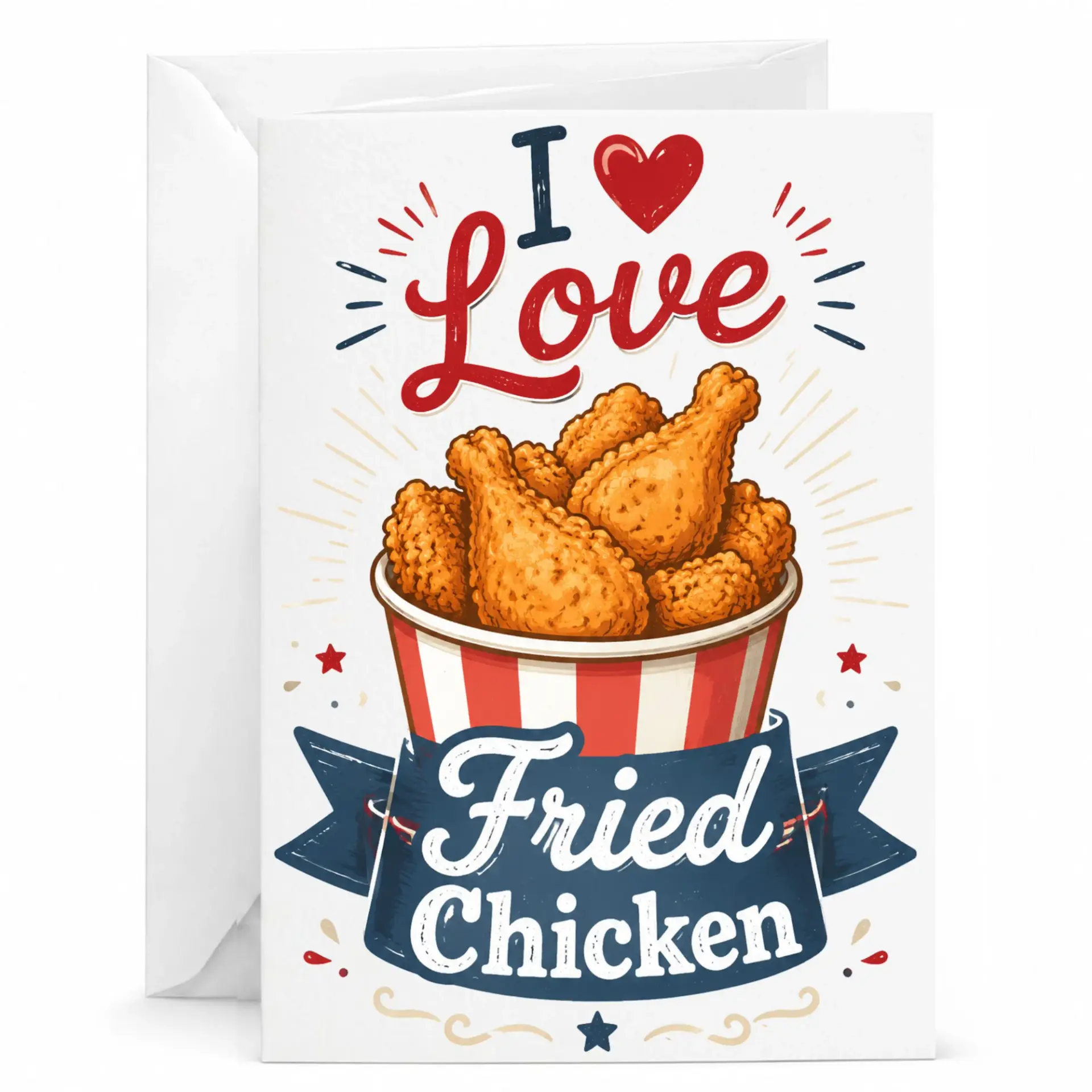 Funny Fried Chicken Greeting Card for Food Lovers, Illustrated Bucket Design Folded Note Card for Any Special Occasion
