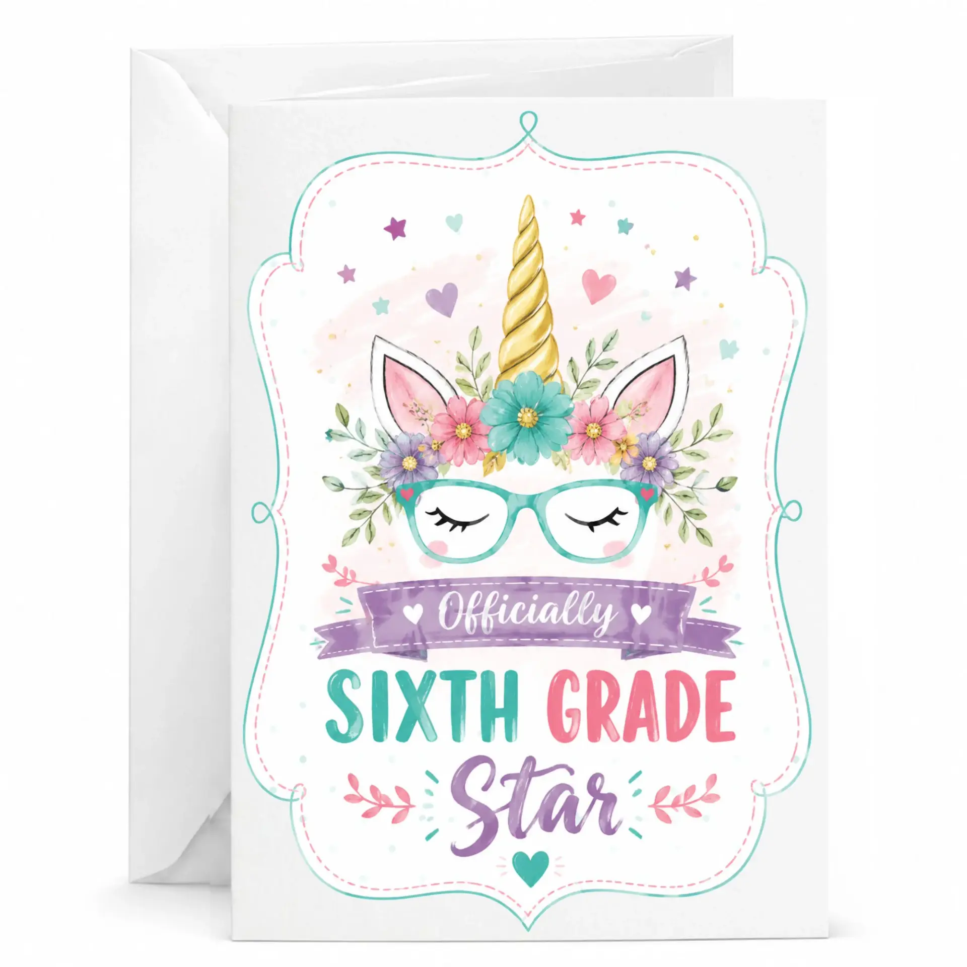 Greeting Card Officially Sixth Star Featuring Whimsical Floral Illustration for Milestone