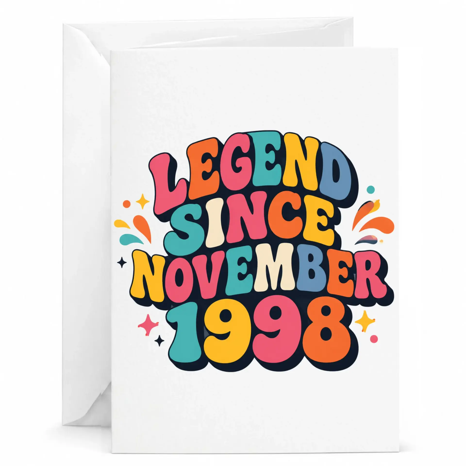 Birthday Card Legend Since November 1998 Retro Groovy Typography Greeting Card with Matching Envelope for Milestone Year