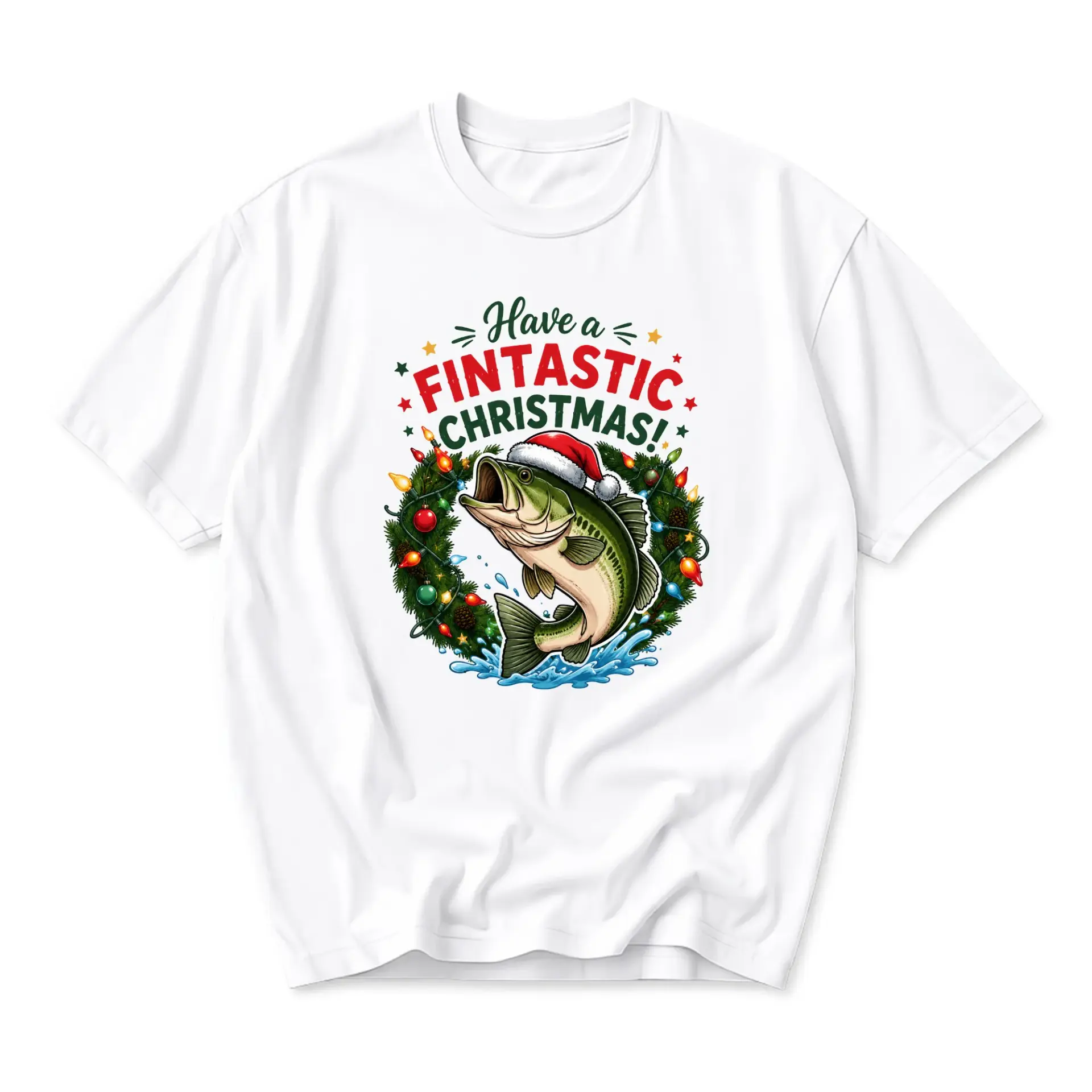 Funny Shirt Have a Fintastic Christmas Fish Graphic Tee Holiday Fishing Lover Unisex Crew Neck Short Sleeve