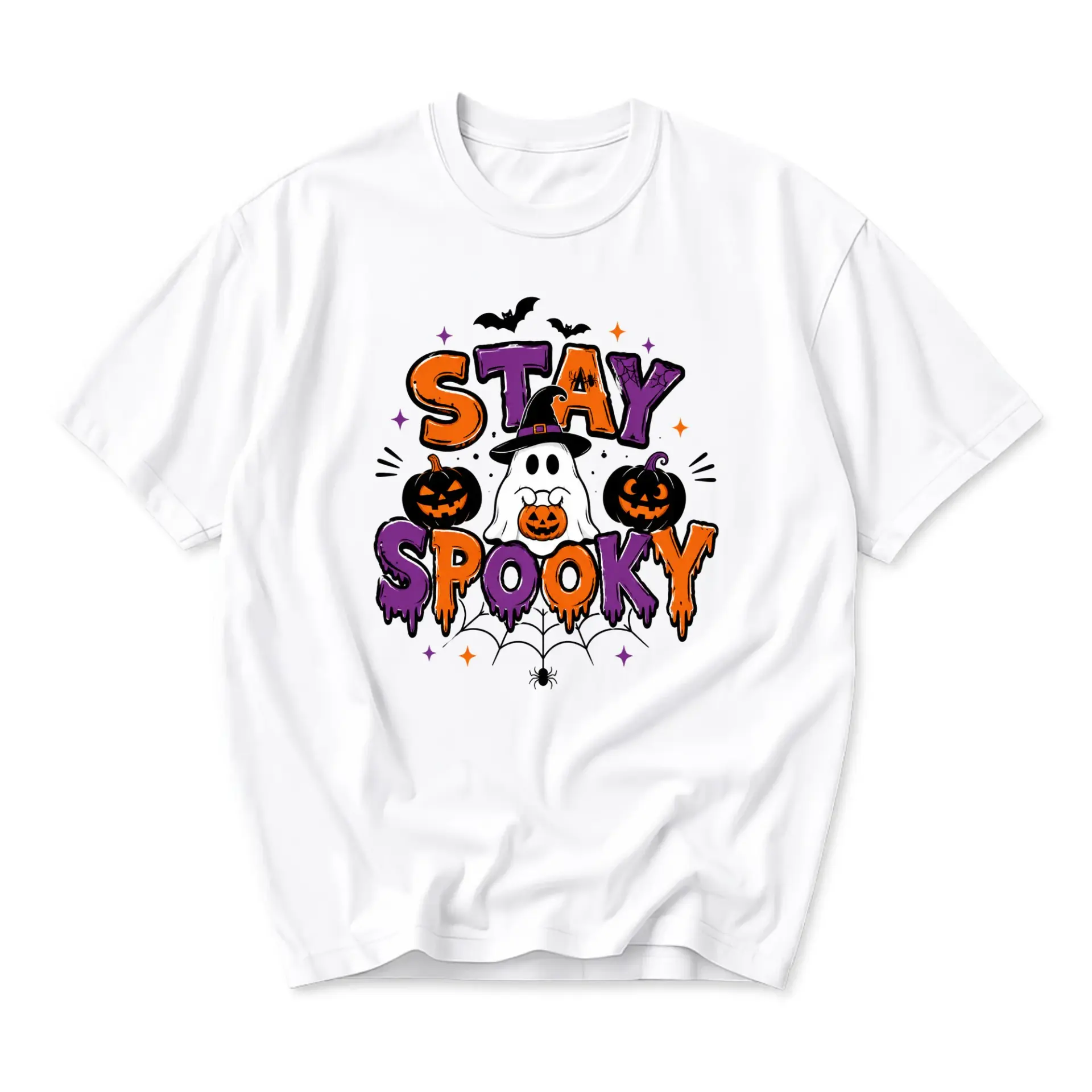 Funny Shirt Stay Spooky Halloween Graphic Tee Unisex Crew Neck Short Sleeve Casual Cotton Blend Holiday Apparel