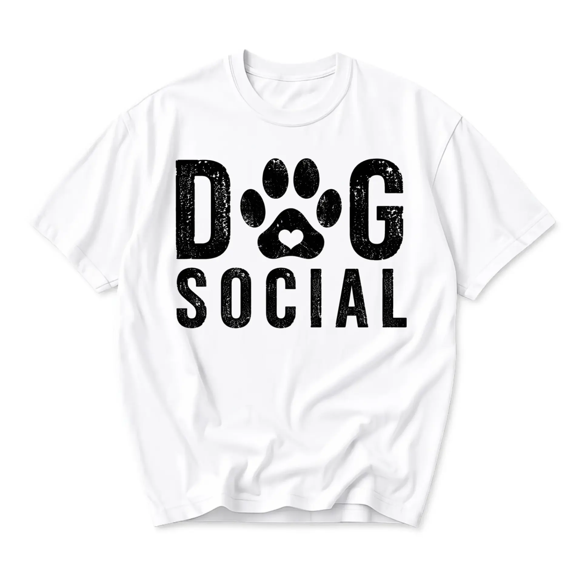 Graphic Tee Dog Social Paw Print Unisex Crew Neck Casual T-Shirt Short