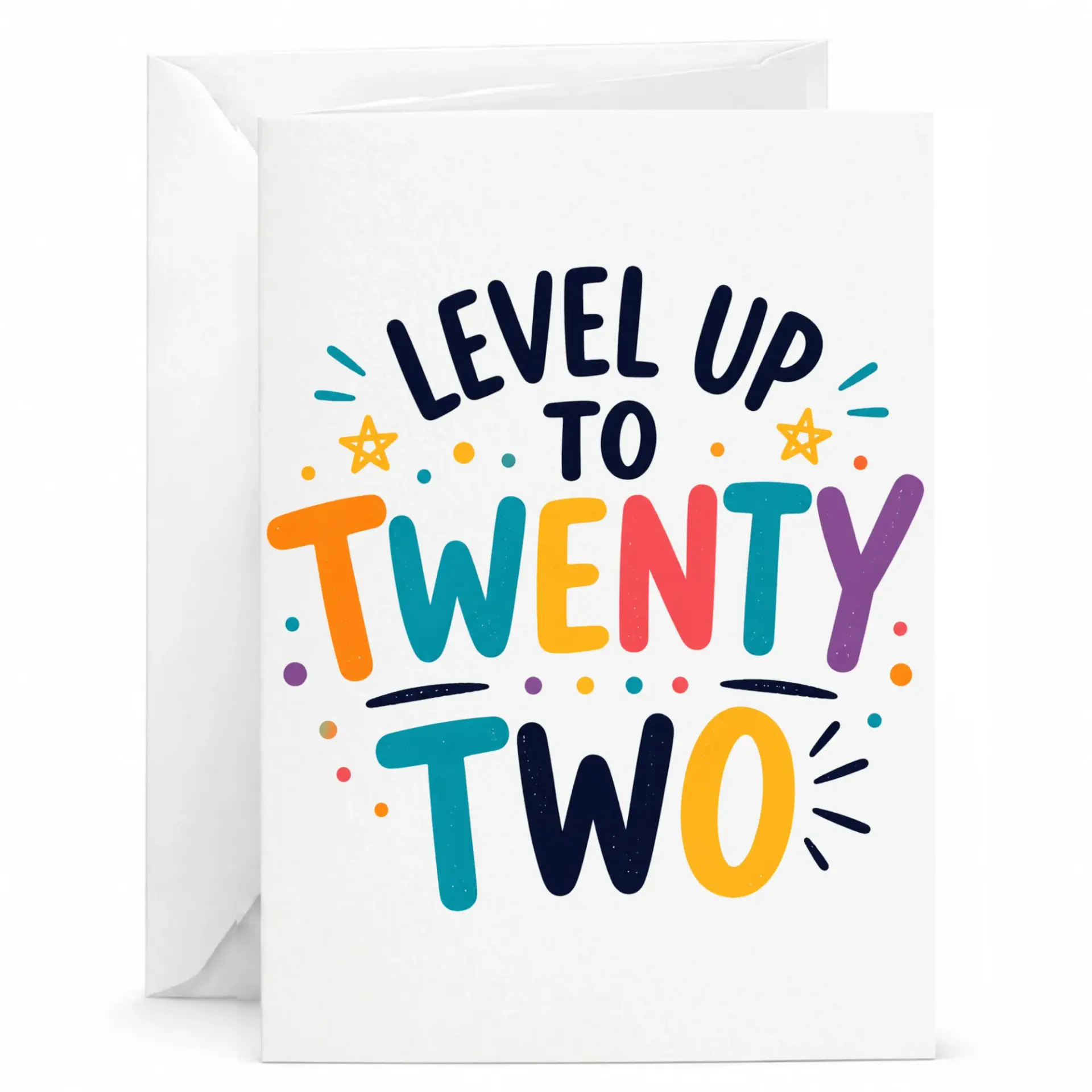 Birthday Card Level up to Twenty Two Gamer Themed Greeting Card for 22nd Birthday Celebration with White Envelope