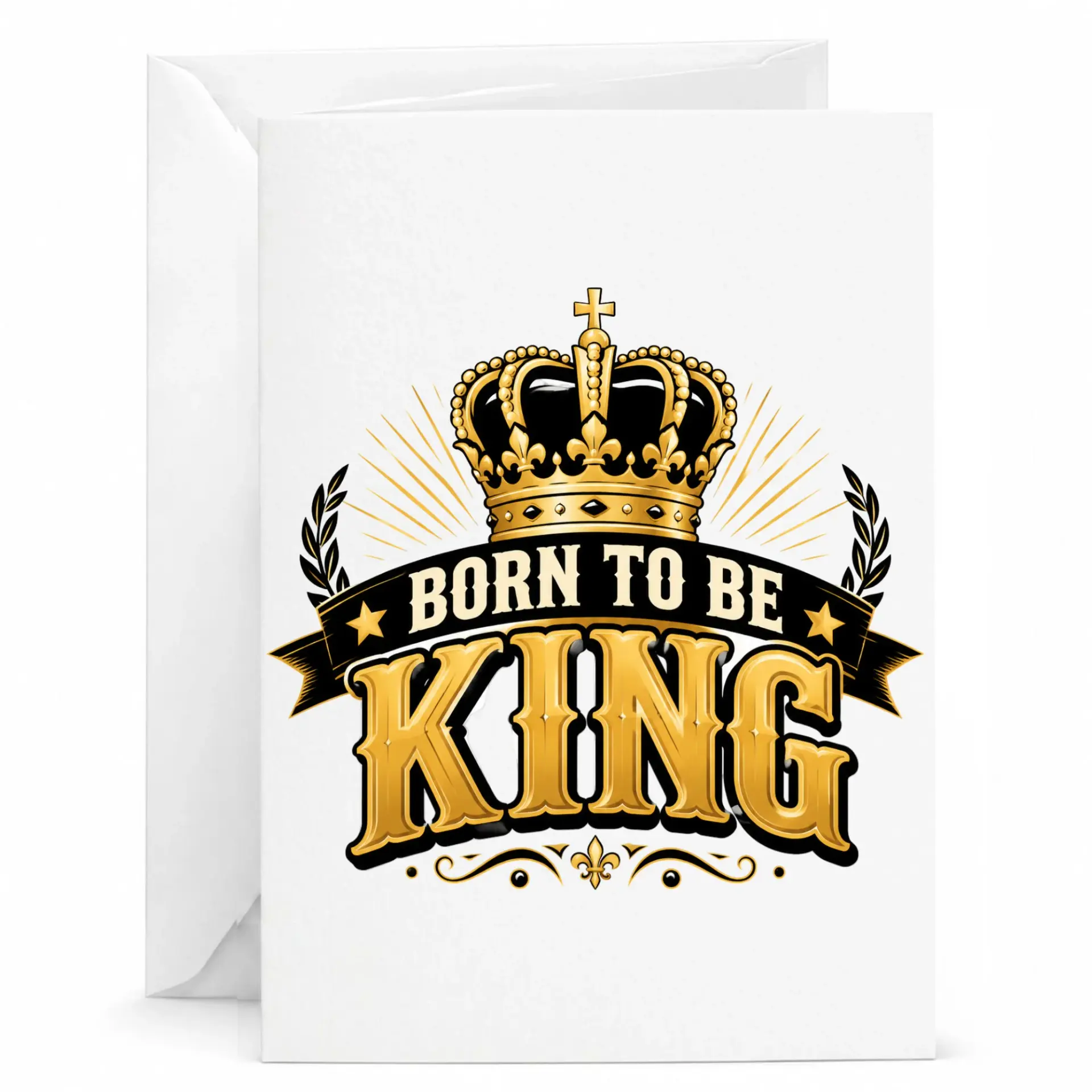Greeting Card Born to Be King Gold Royal Crown Design Professional Heavyweight Paper Stationery for Special Occasion