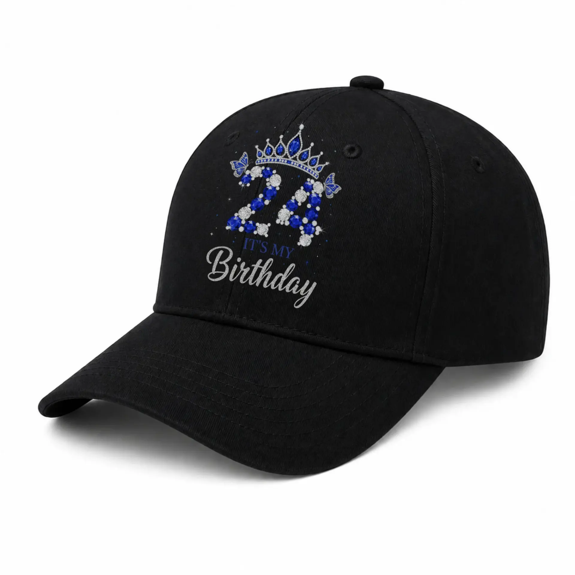 Vinyl Sticker Pack 24th Birthday Celebration Design with Blue Gemstone Number Twenty Four and Silver Crown Art