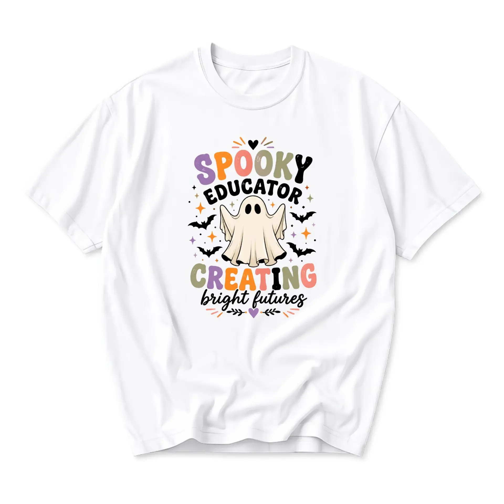 Graphic Tee Spooky Educator Creating Bright Futures T-Shirt Cute Fall Inspired Unisex Casual Crew Neck Short Sleeve Top