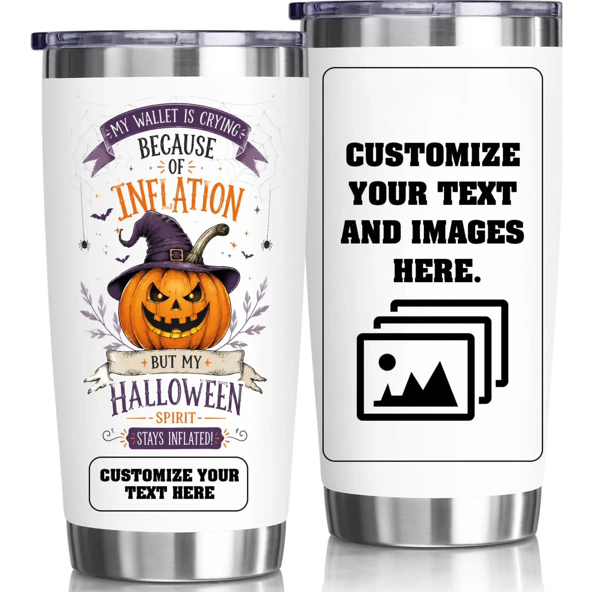 Stainless Steel Tumbler 20oz Funny Halloween Inflation Quote Insulated Cup for Coffee Tea Beverage Travel Office