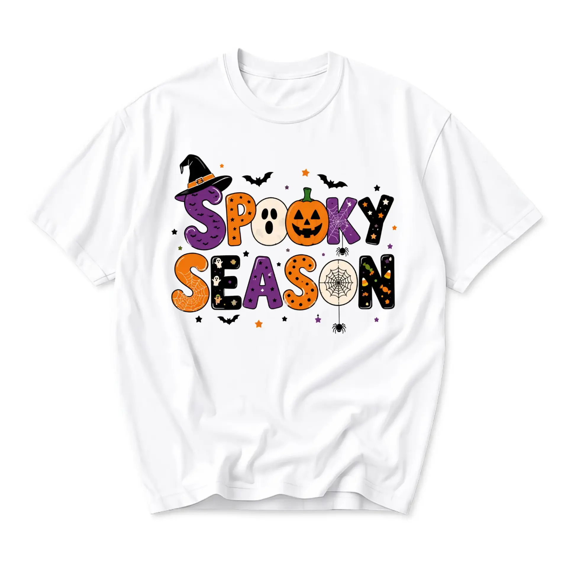 T-shirt Spooky Season Graphic Tee Halloween Costume Shirt White Unisex Crew Neck Casual Everyday Holiday Apparel