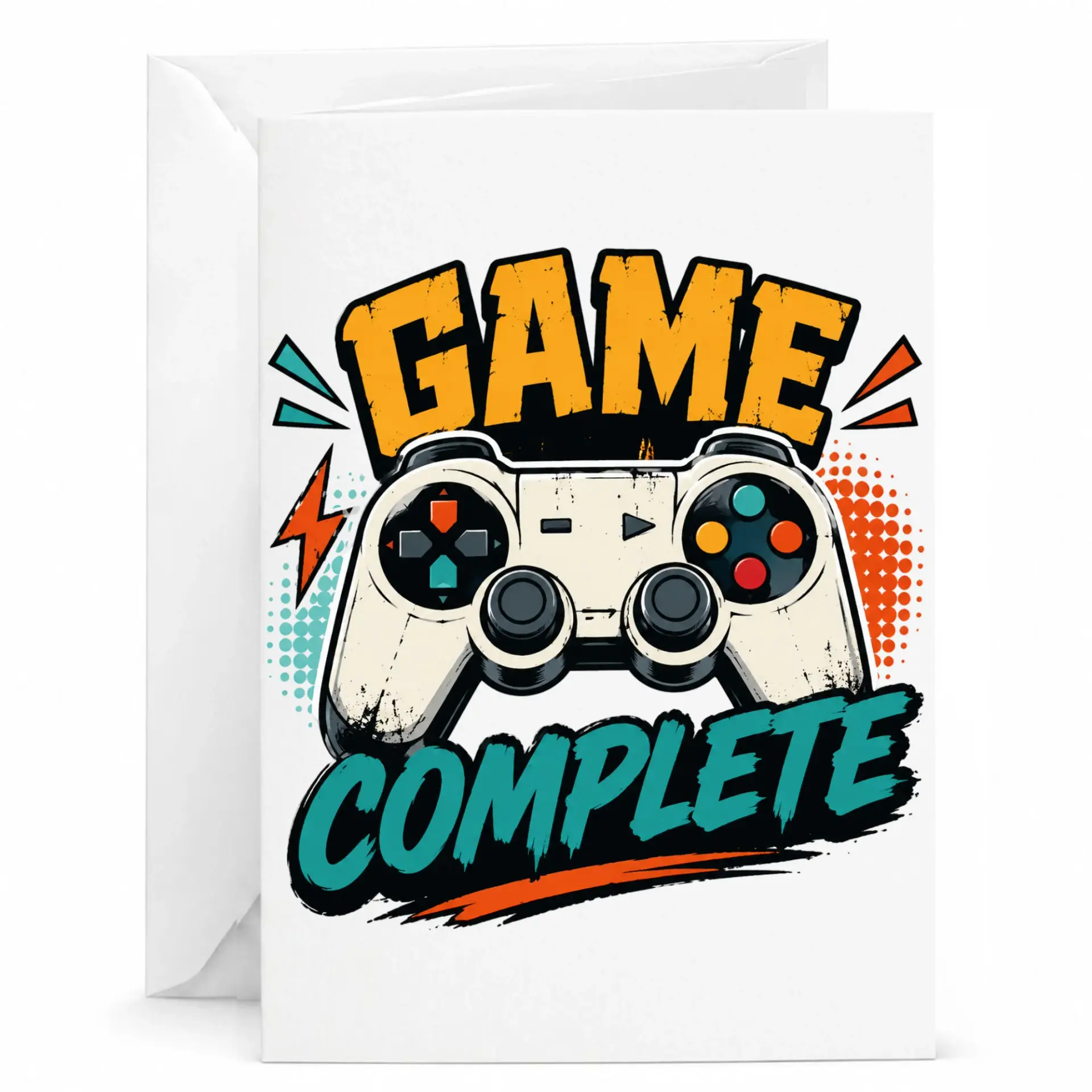 Funny Gaming Greeting Card Retro Video Game Controller Design Achievement Unlocked Milestone Celebration Note Card