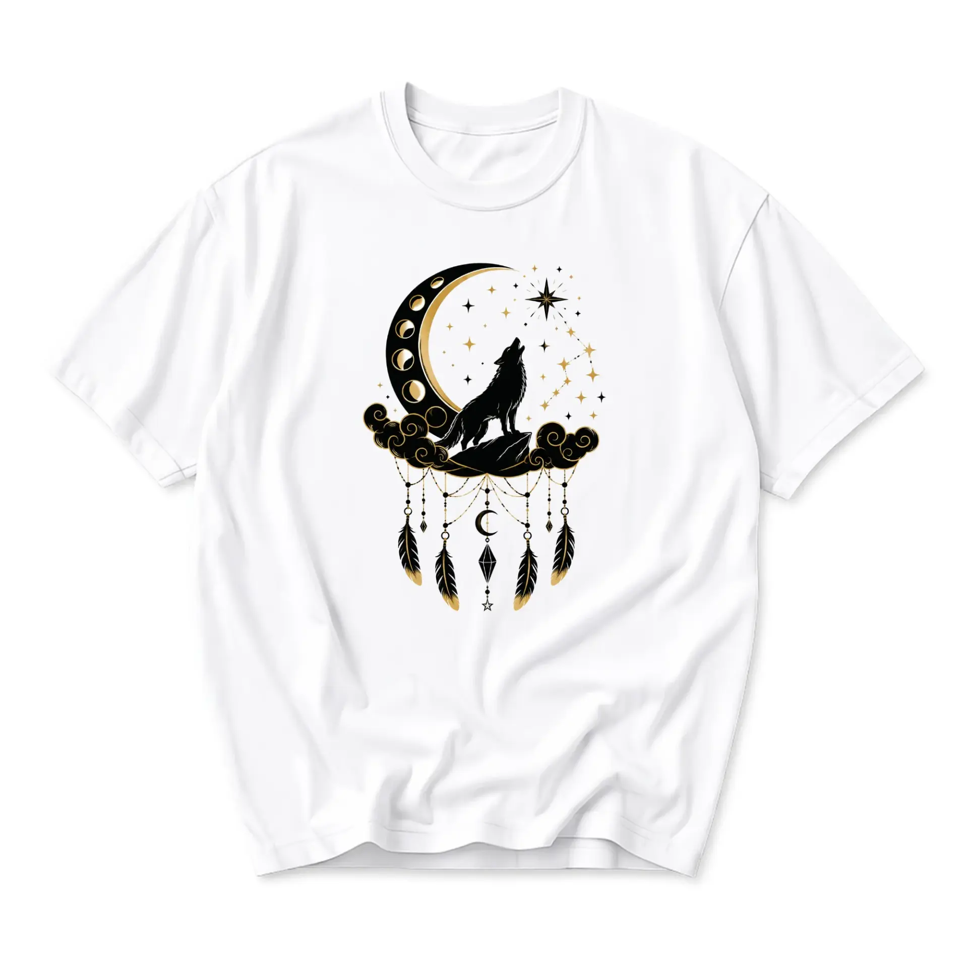 Graphic Tee Wolf Howling at Moon Celestial Art Unisex Crew Neck Casual Everyday Short Sleeve Cotton Blend Shirt
