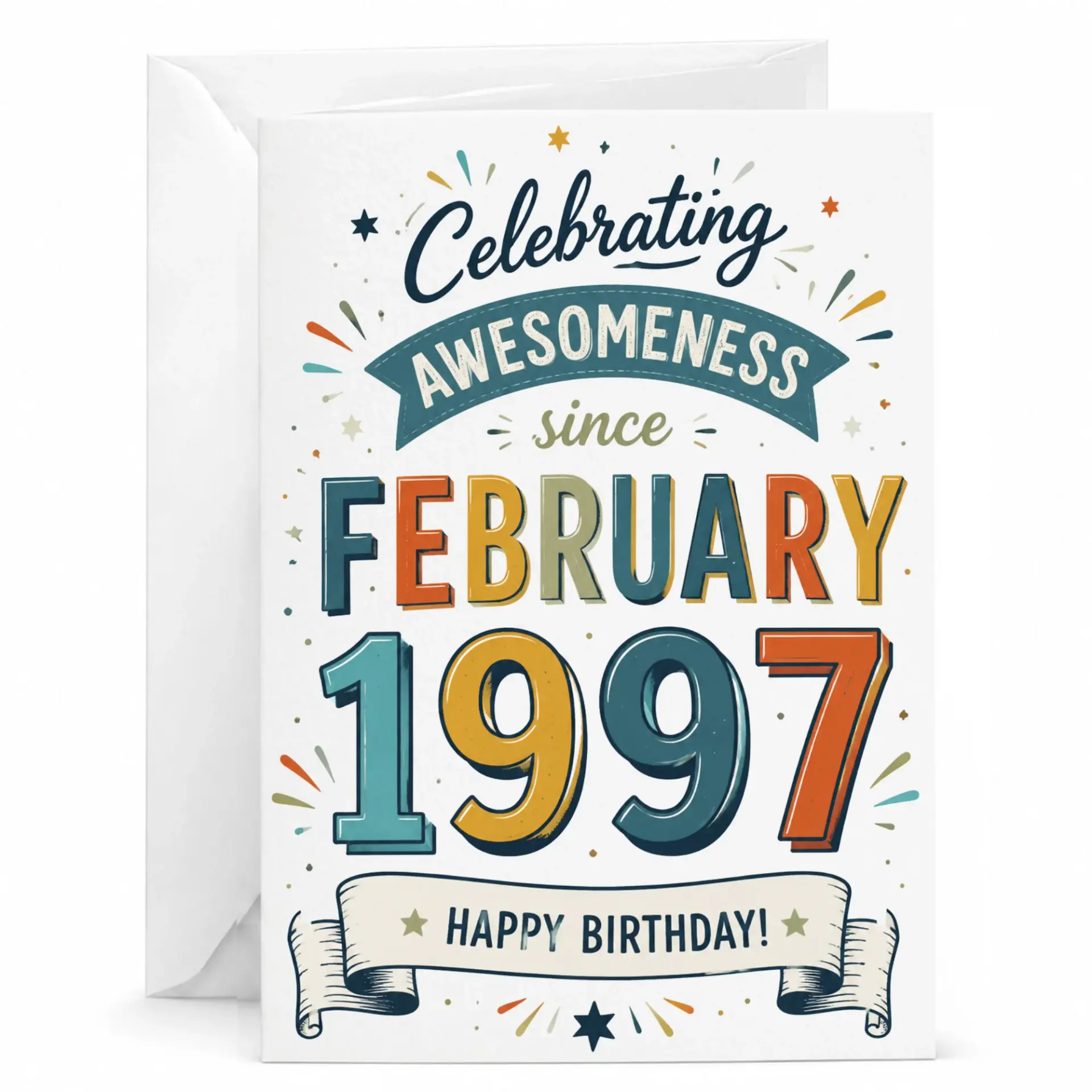 Birthday Card Celebrating Awomeness Since February 1997 Vintage Style Greeting Card for Milestone Birthday Anniversary