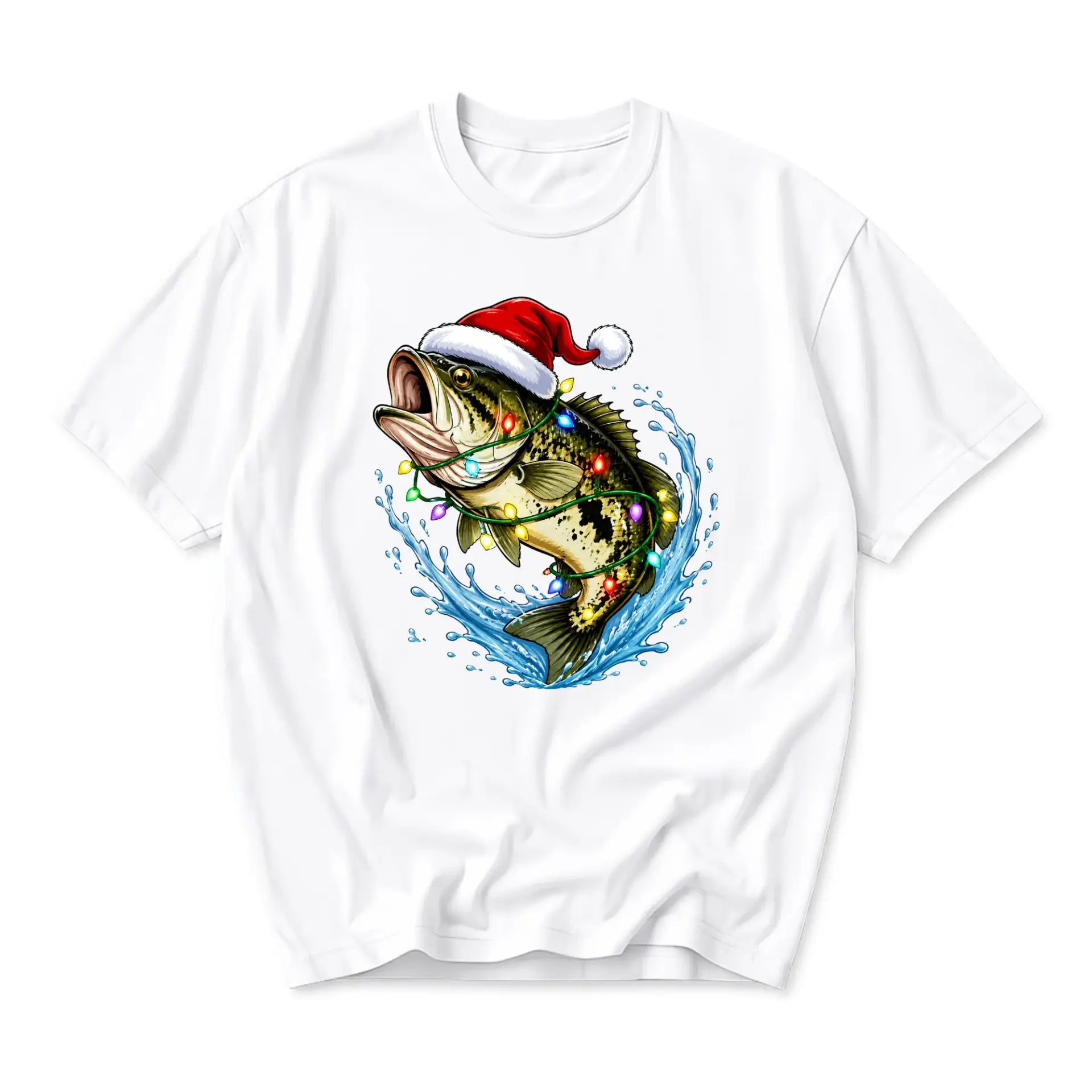 Graphic Tee Christmas Fishing Shirt Festive Holiday Freshwater Fish Unisex Crew Neck Casual Cotton Top