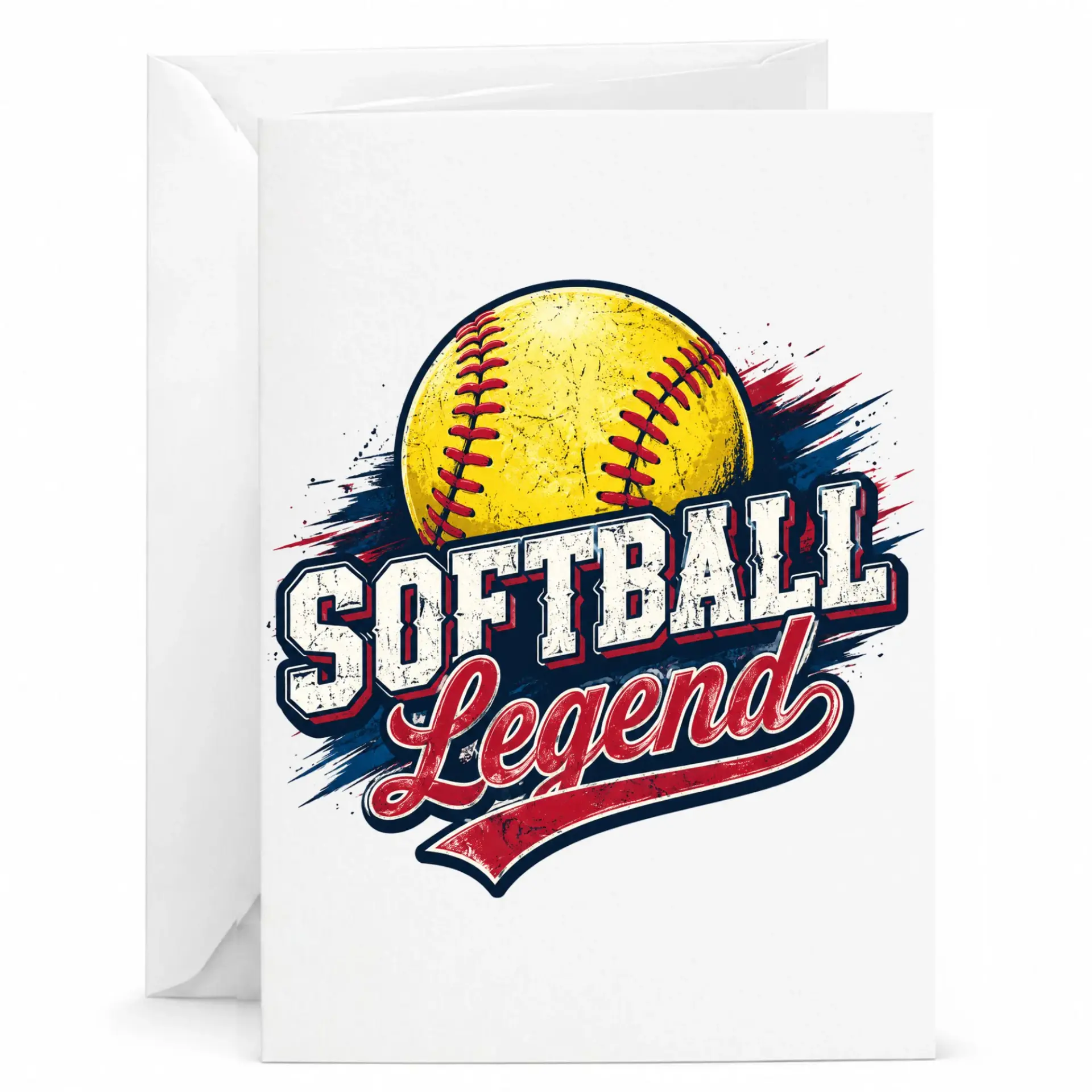 Greeting Card Softball Legend Sports Theme Design Printed Note with White Envelope for Players and Fans 5x7 Inches