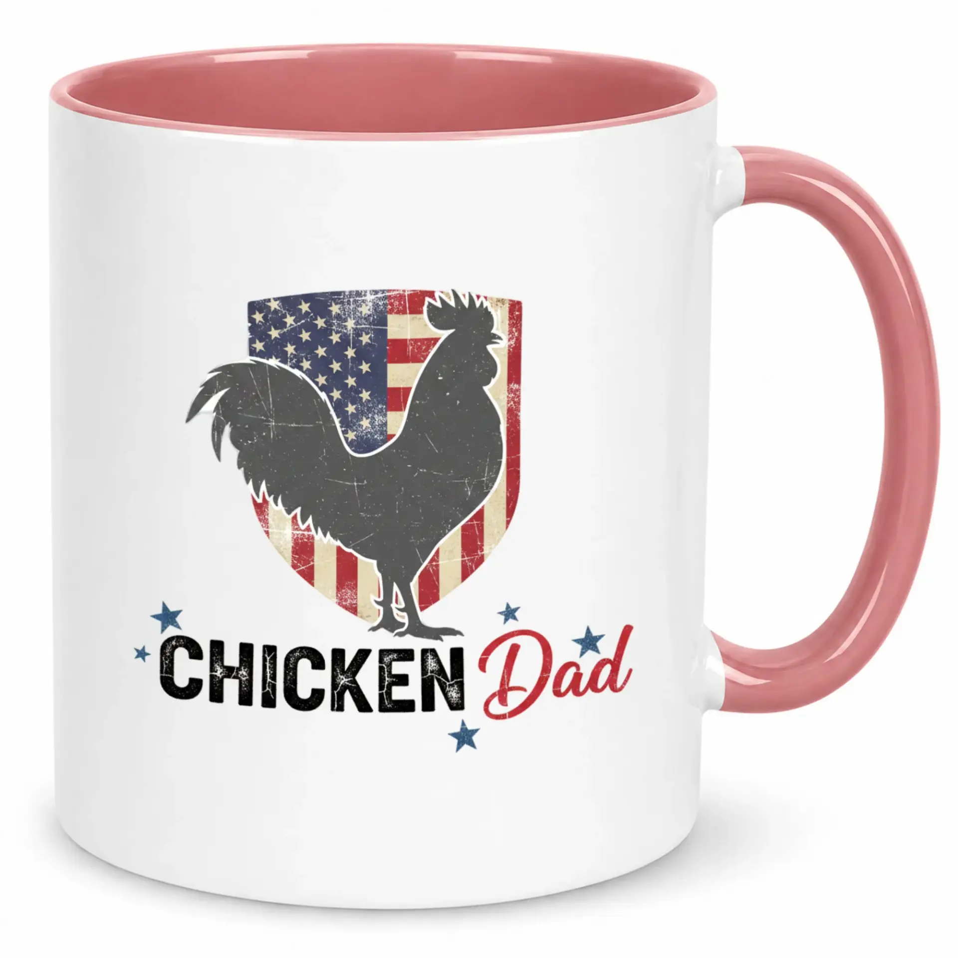 Funny Chicken Dad Coffee Mug with American Flag and Rooster Design Premium Ceramic Beverage Cup for Fathers Farm Owners