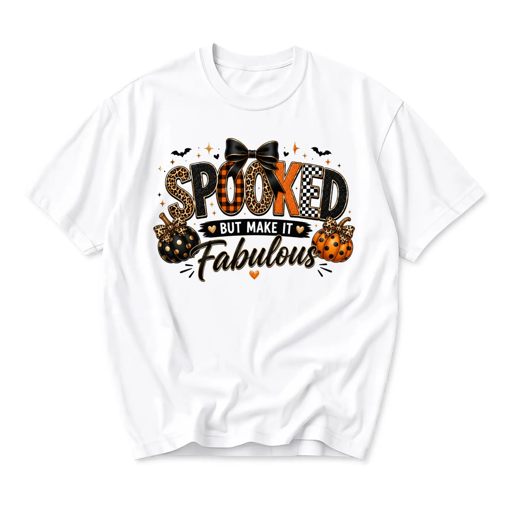 Graphic Tee Spooked but Make It Fabulous Shirt Halloween Pumpkin Print Unisex Crew Neck Cotton Blend Casual Top