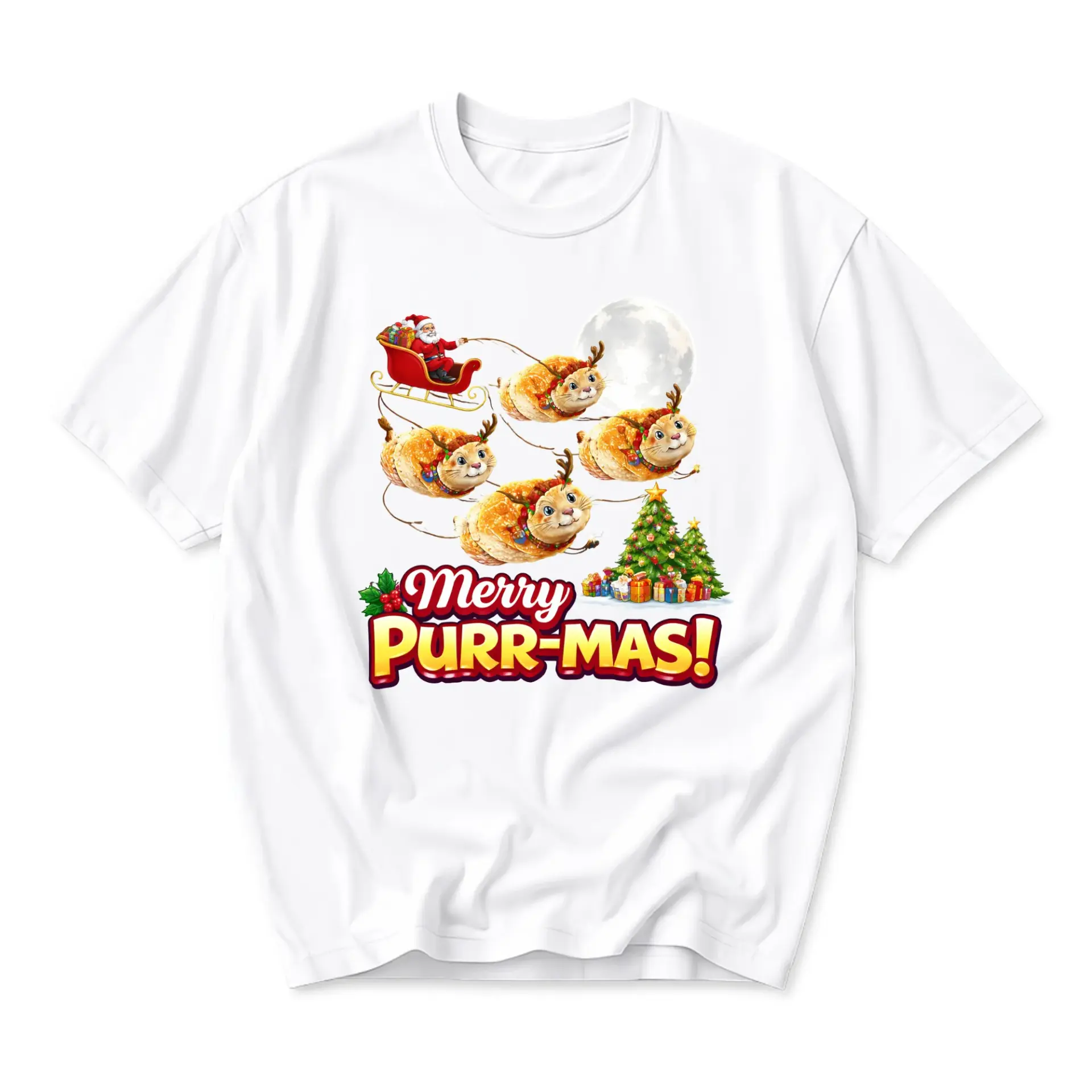 Funny Shirt Merry Purr-Mas Graphic Tee Cute Holiday Cat Design Unisex Crew Neck Soft Cotton Casual Seasonal Top