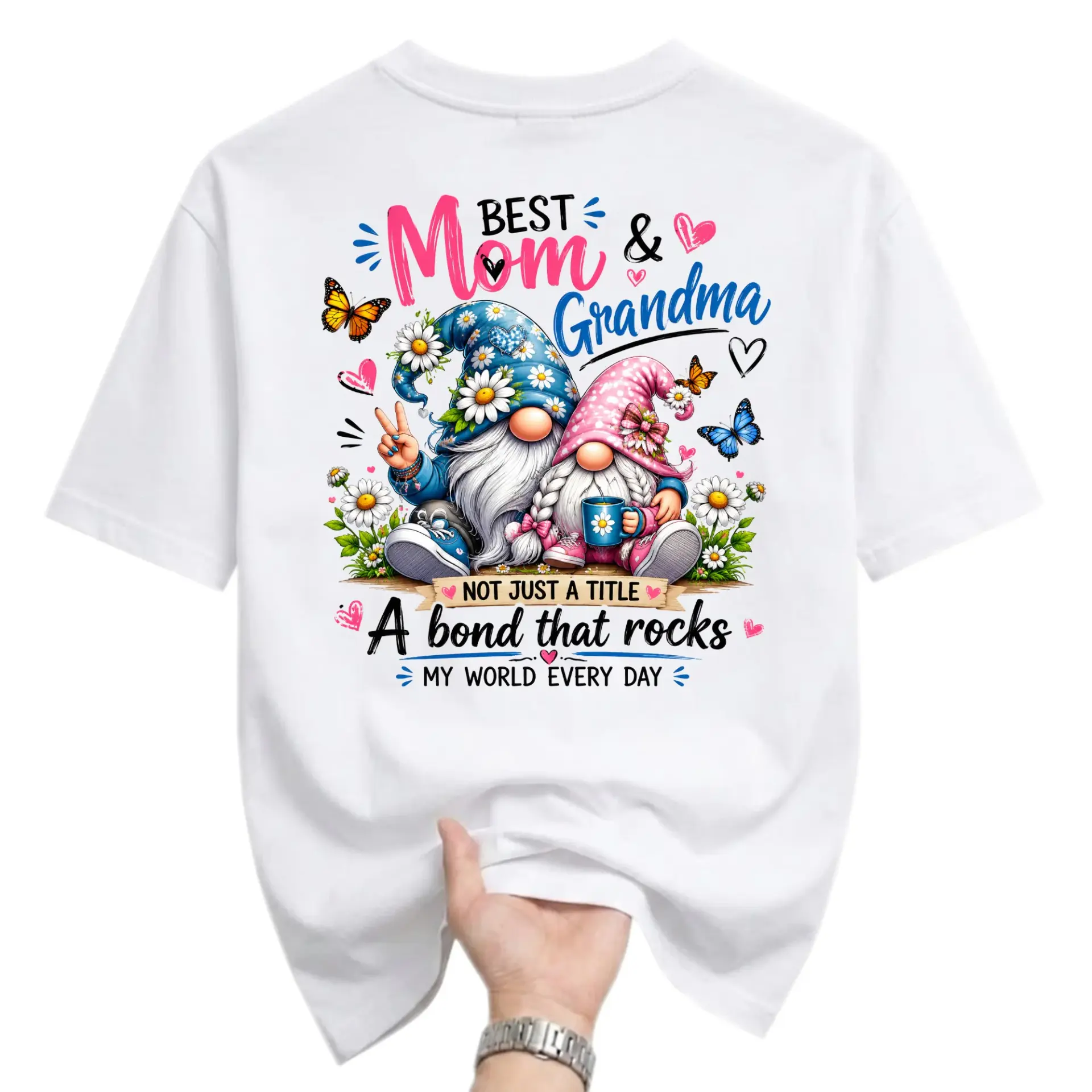 Graphic Tee Best Mom and Grandma Gnome Shirt Custom Floral Butterfly Design