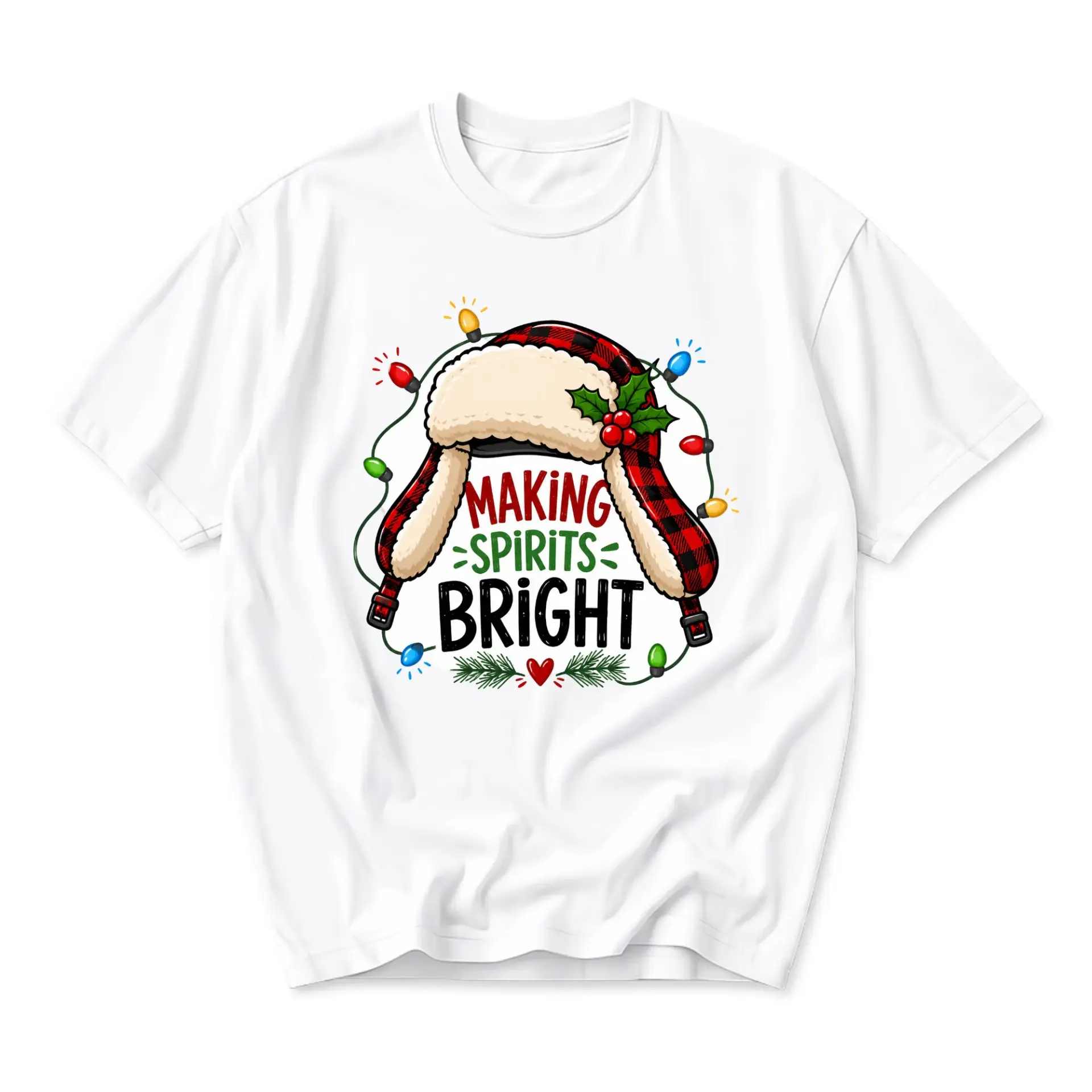 Graphic Tee Making Spirits Bright Christmas Trapper Hat Print Unisex Crew Neck Casual Everyday Holiday Shirt