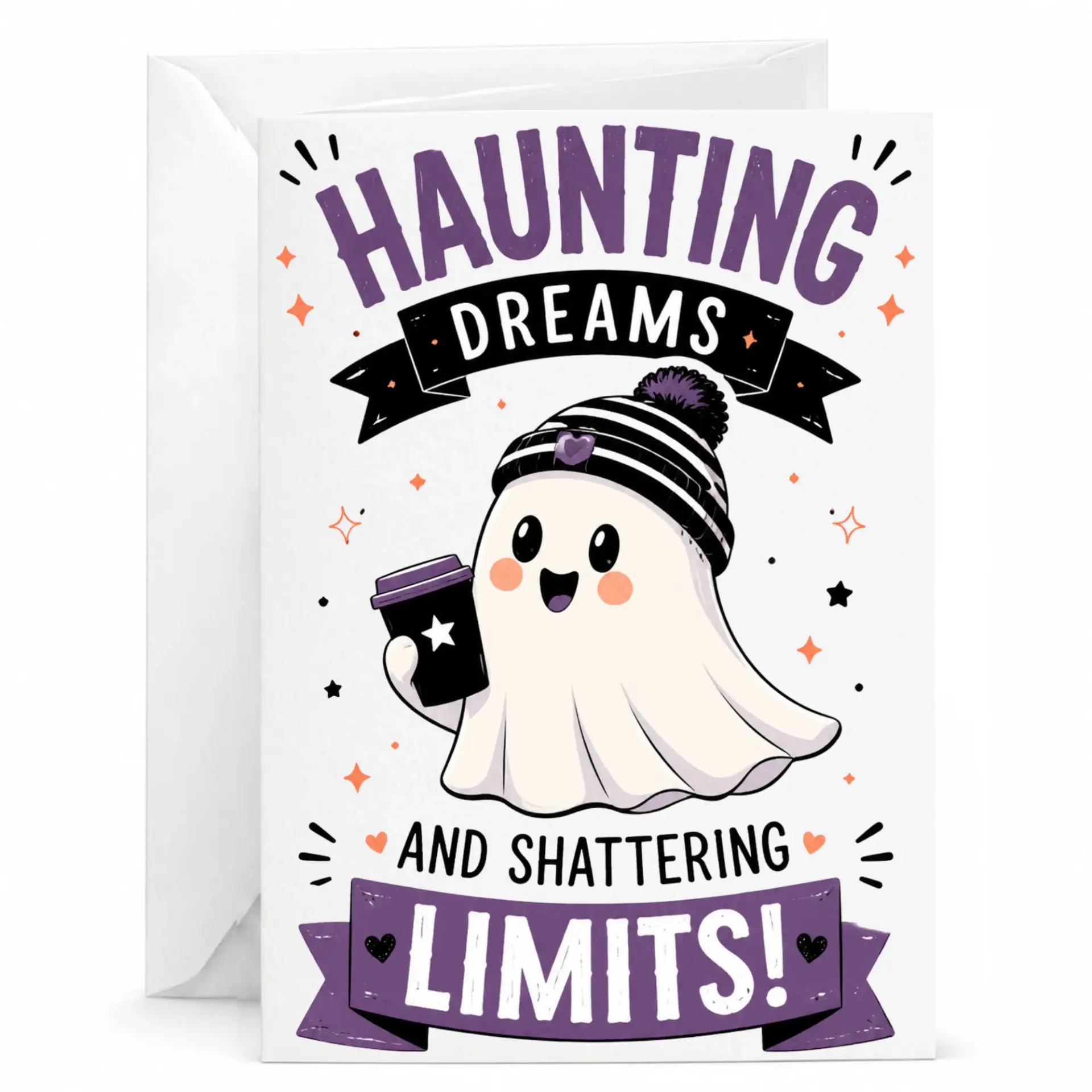 Funny Greeting Card Haunting Shattering Limits Motivational Pun Stationery with Matching White Envelope