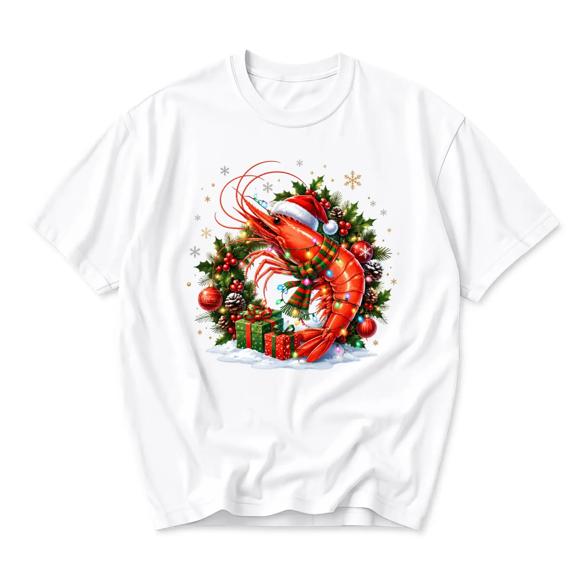 Funny Shirt Christmas Shrimp Graphic Tee Holiday Seafood Humor Unisex Crew