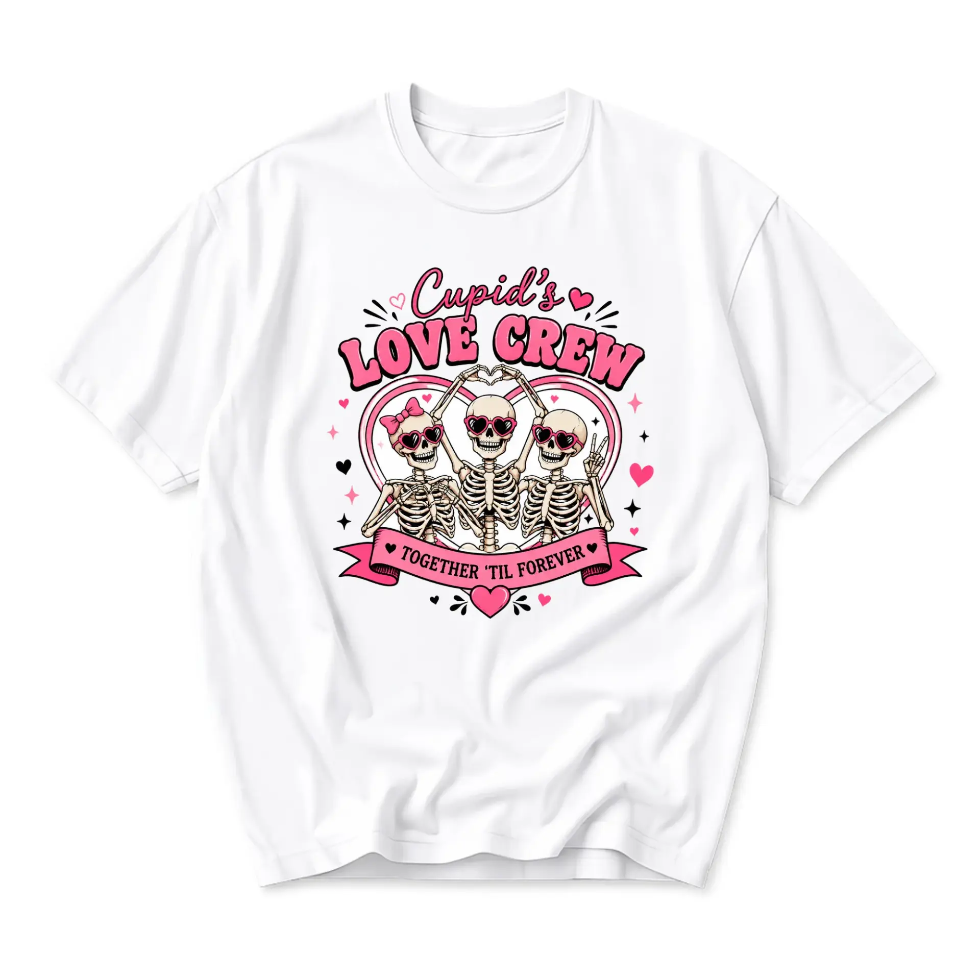 Graphic Tee Cupid Love Crew Skeleton Shirt Cute Heart Aesthetic Apparel Romantic Casual Unisex Short Sleeve Top
