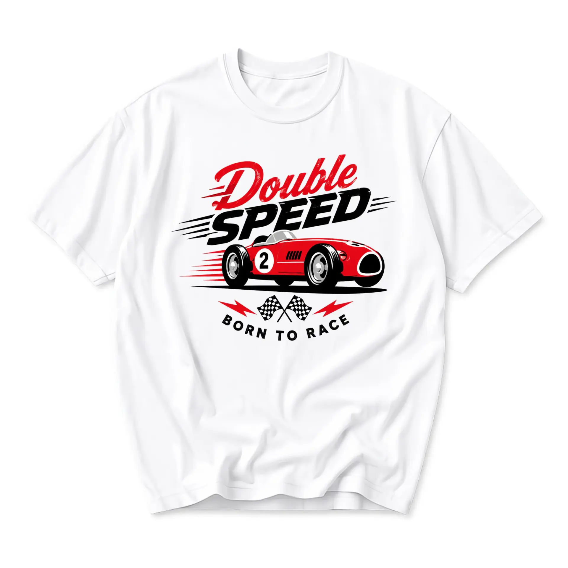 T-shirt Double Speed Born to Race Graphic Tee Vintage Inspired Classic Crew