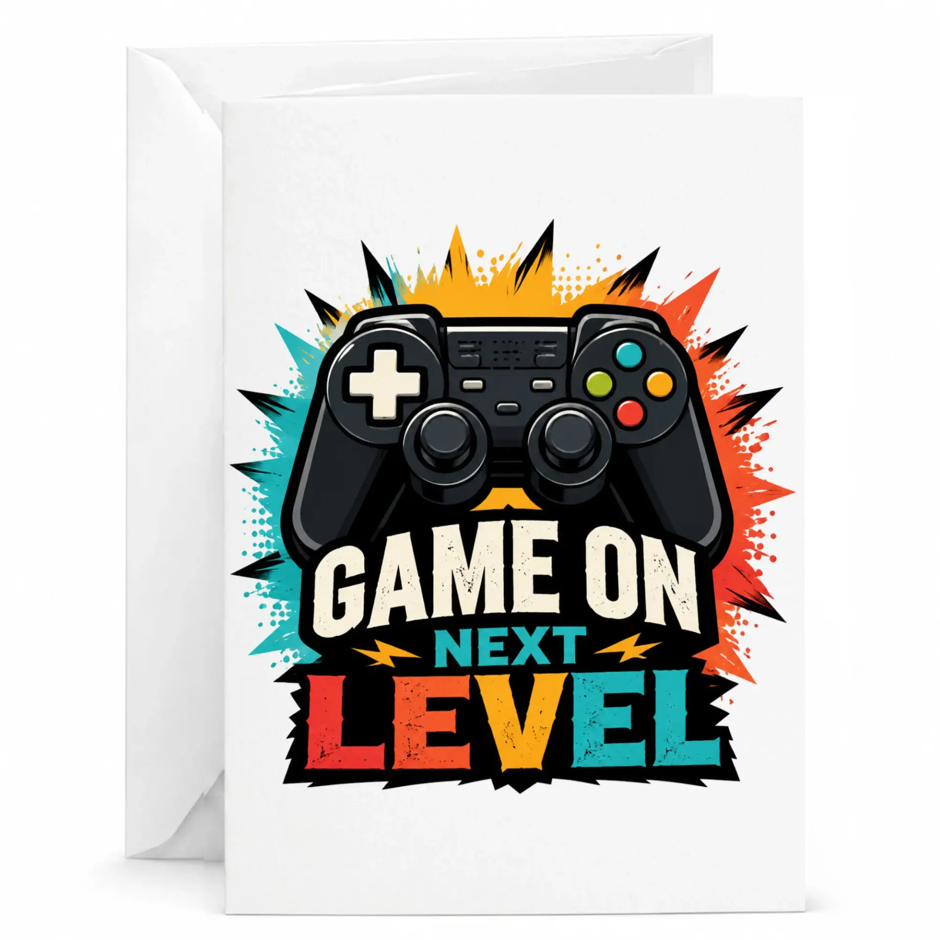 Funny Gaming Greeting Card Game on Next Level Design for Enthusiasts and Hobbyists with Matching White Envelope