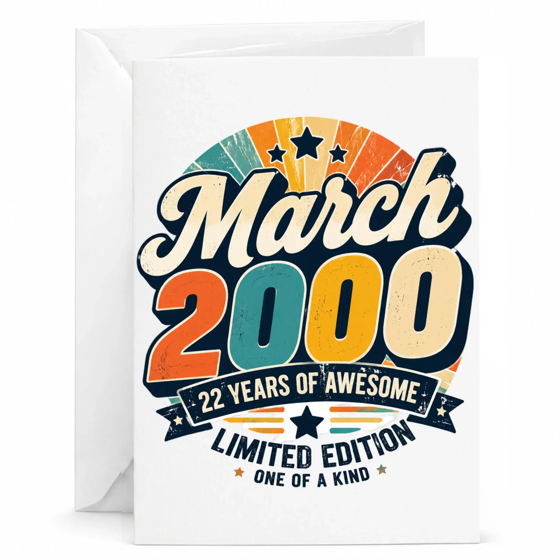 Birthday Card Born in March 2000 Vintage Retro 22 Years of Awesome Greeting Card with Envelope for Special Occasions