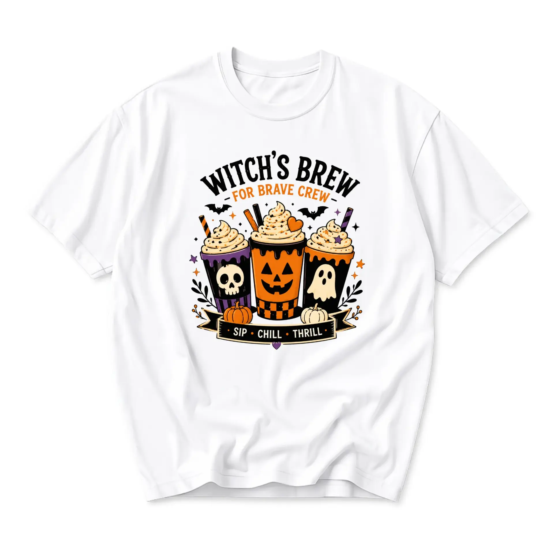 Graphic Tee Witch’s Brew Halloween Coffee Illustration Short Sleeve Unisex Crew Neck Casual Everyday Fashion Shirt
