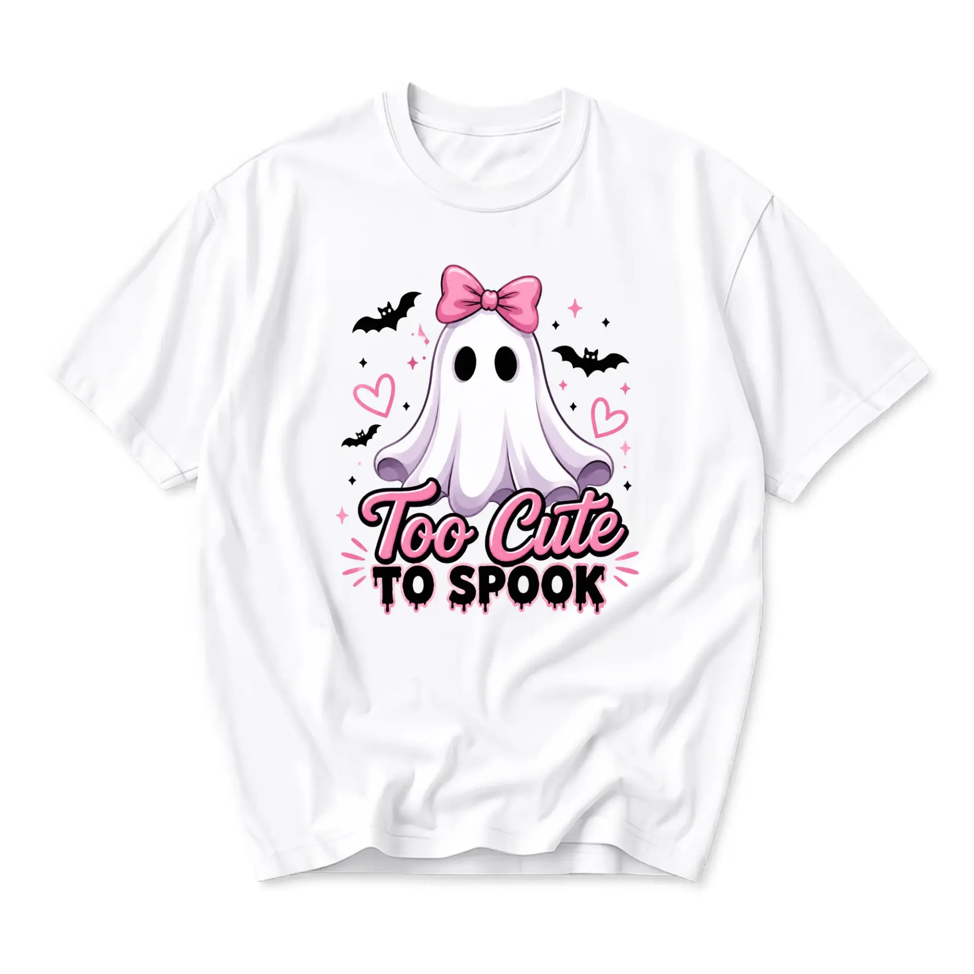 Funny Shirt Too Cute to Spook Ghost Graphic Tee Aesthetic Casual Halloween Inspired Unisex Crew Neck Soft Cotton Top