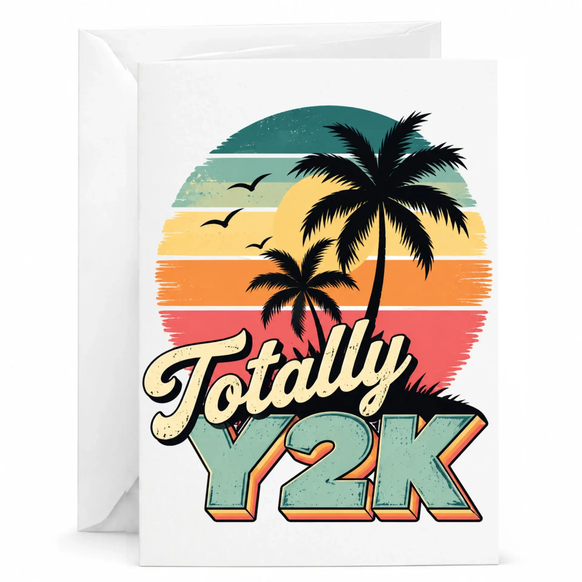 Greeting Card Totally Y2k Retro Sunset Palm Tree Aesthetic Design Premium Cardstock Stationary for Any Occasion