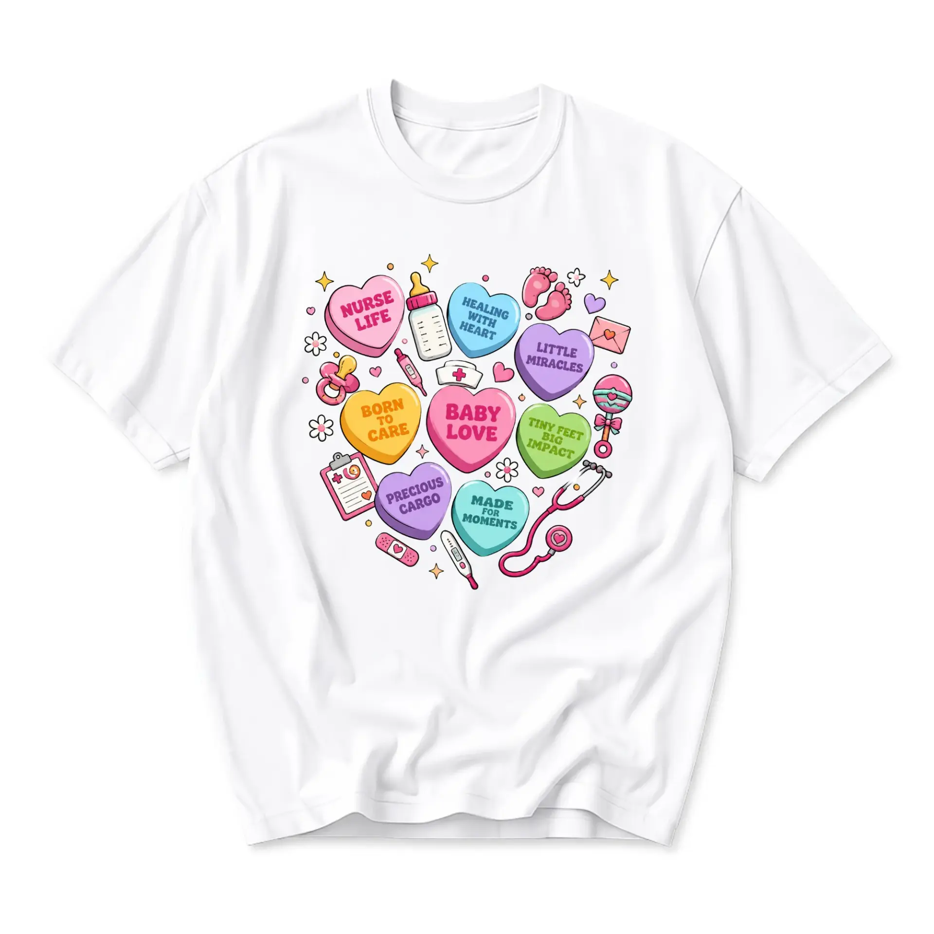 Graphic Tee Nurse Life Conversation Heart Design Unisex Crew Neck Short Sleeve Shirt for Casual Everyday Outfits